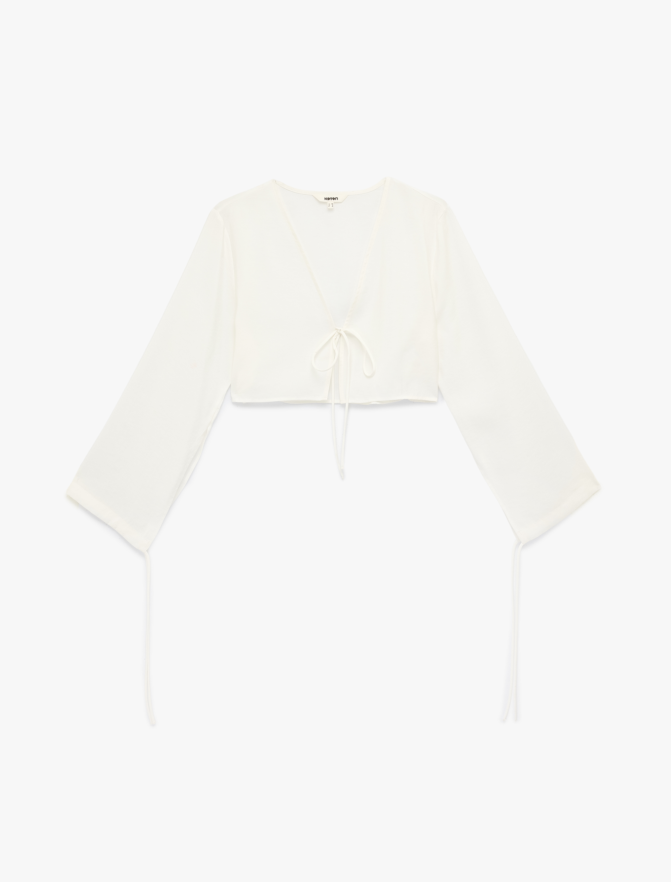   Modal V Yaka Uzun Kollu Bağlamalı Crop Bluz