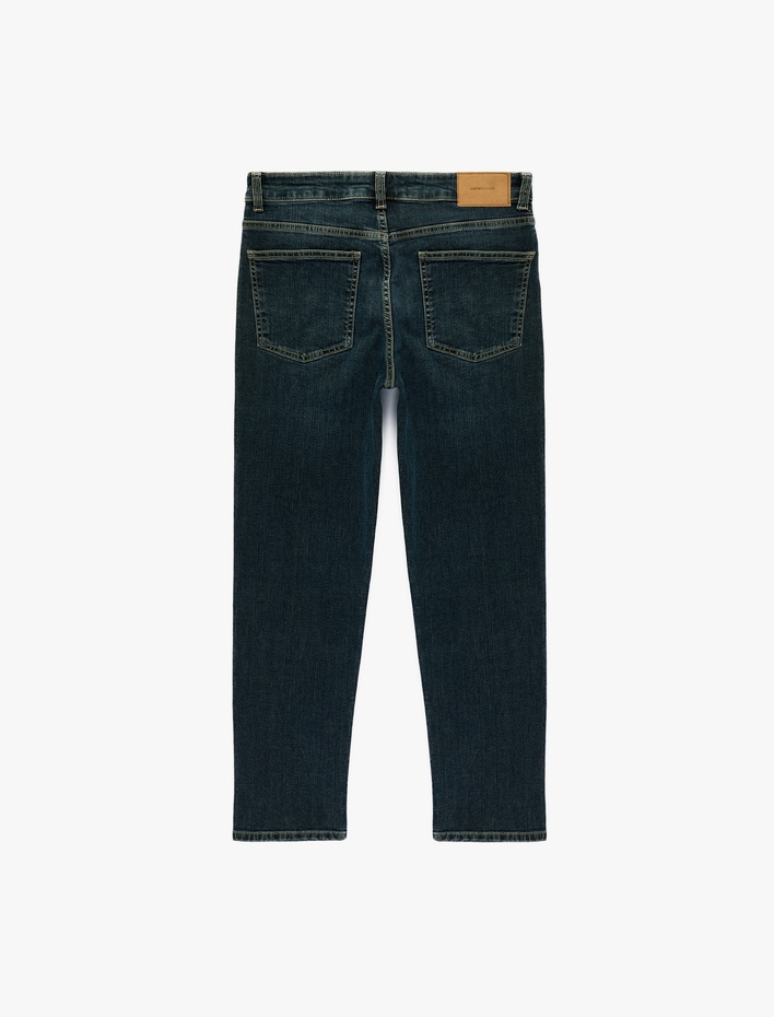  Düz Paça Cepli Düğmeli Normal Bel Pamuklu Straight Fit Denim Pantolon - Straight Jeans