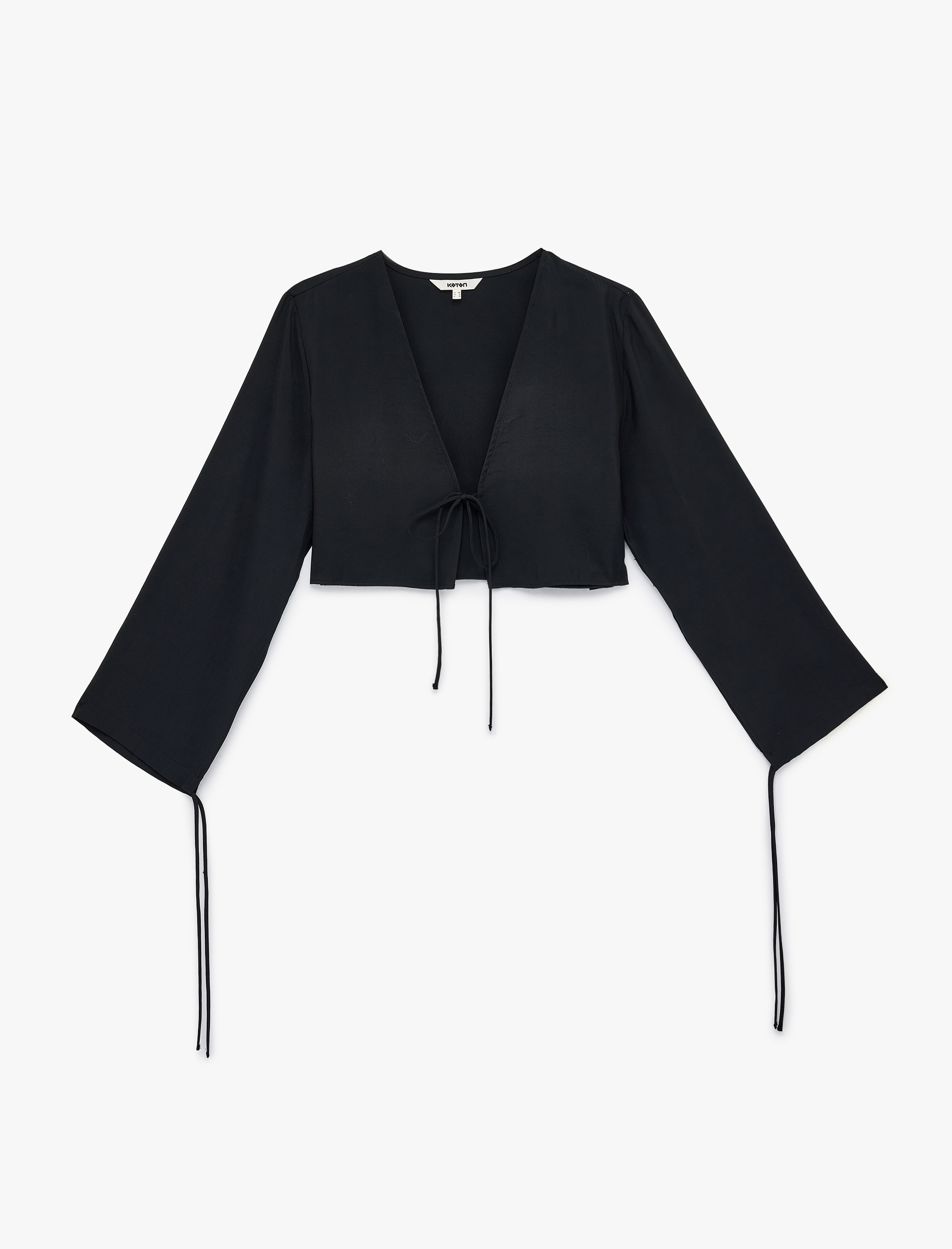   Modal V Yaka Uzun Kollu Bağlamalı Crop Bluz