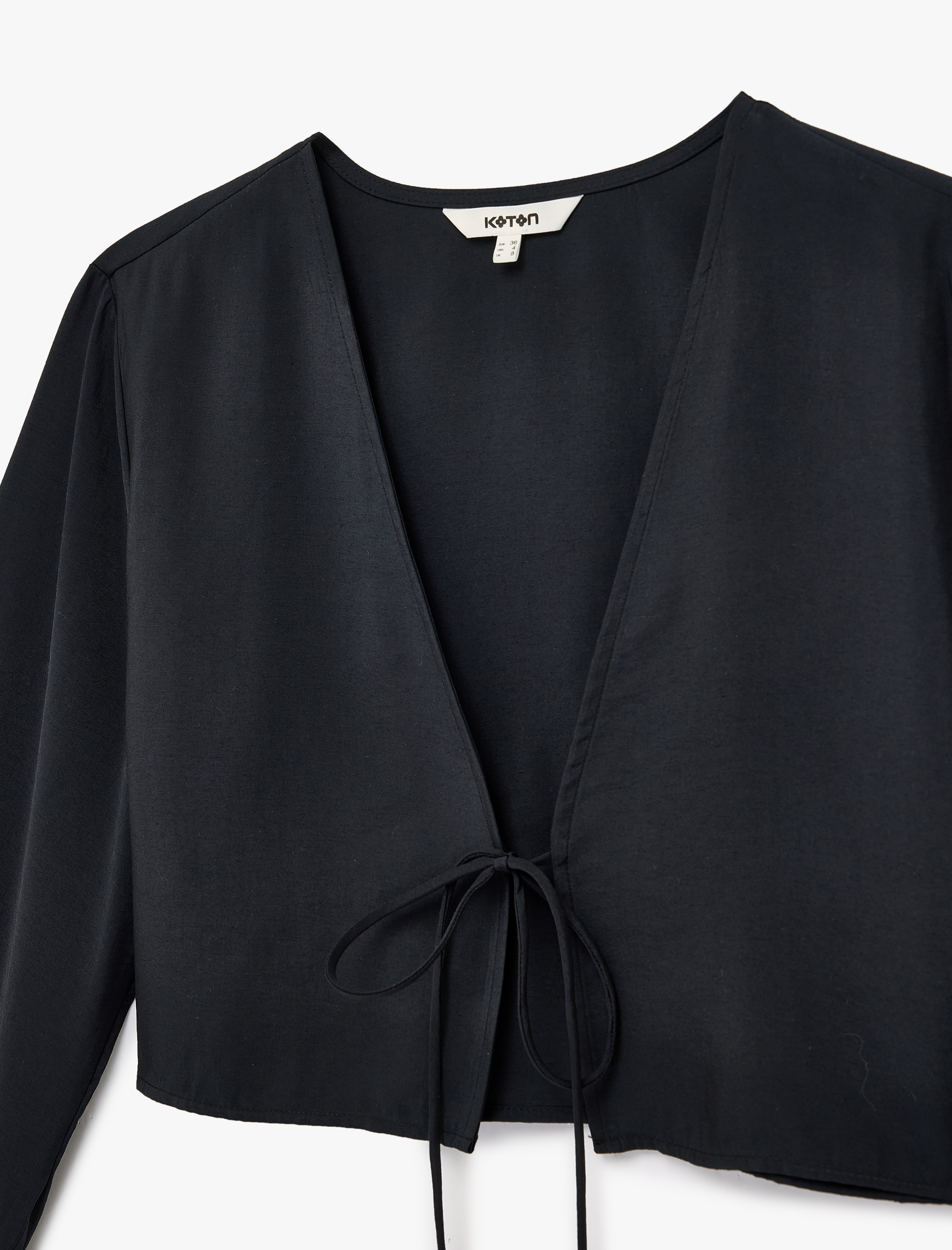   Modal V Yaka Uzun Kollu Bağlamalı Crop Bluz