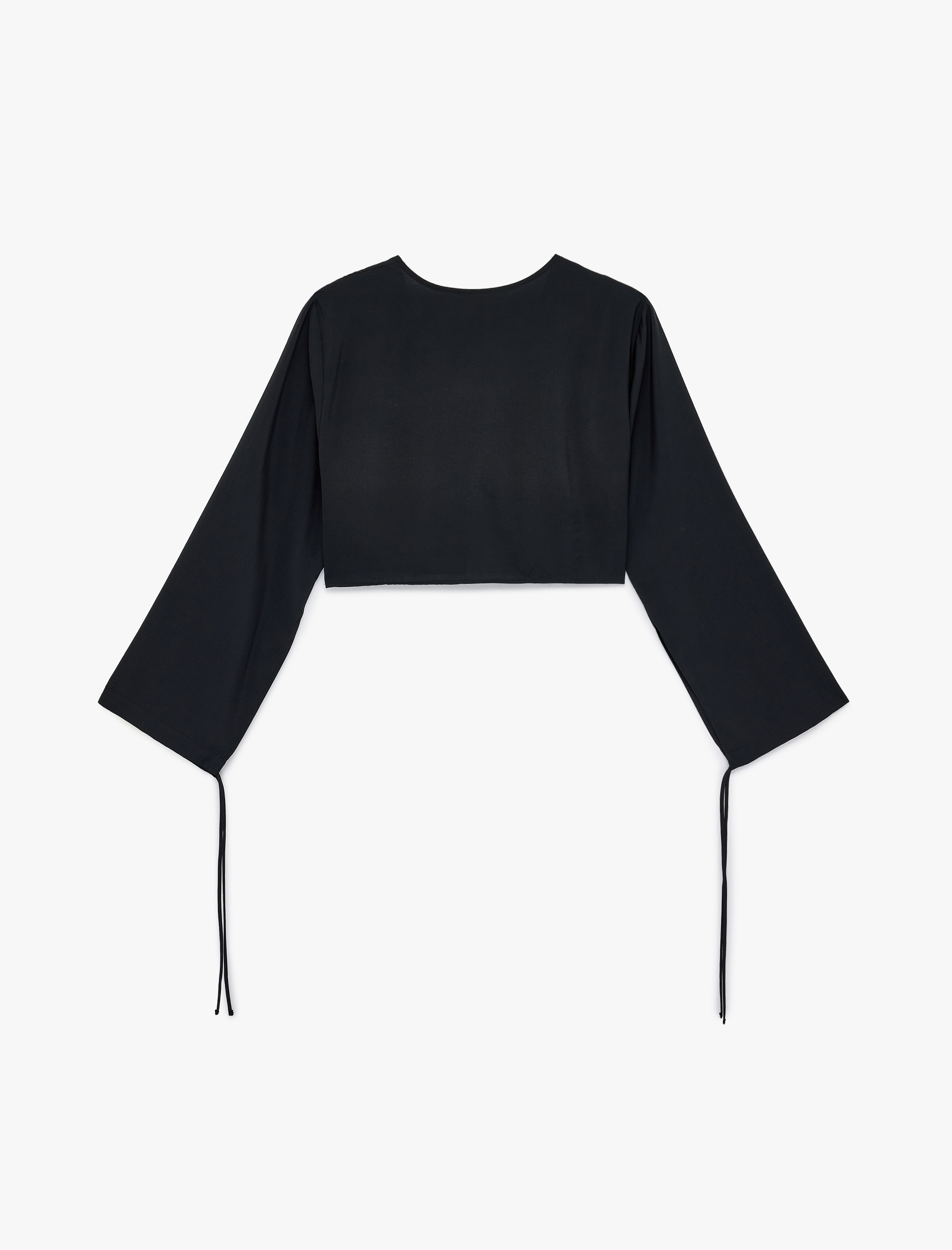   Modal V Yaka Uzun Kollu Bağlamalı Crop Bluz