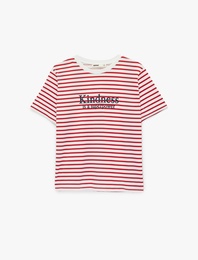 Kısa Kollu Bisiklet Yaka Regular Fit Pamuklu Çizgili Tişört