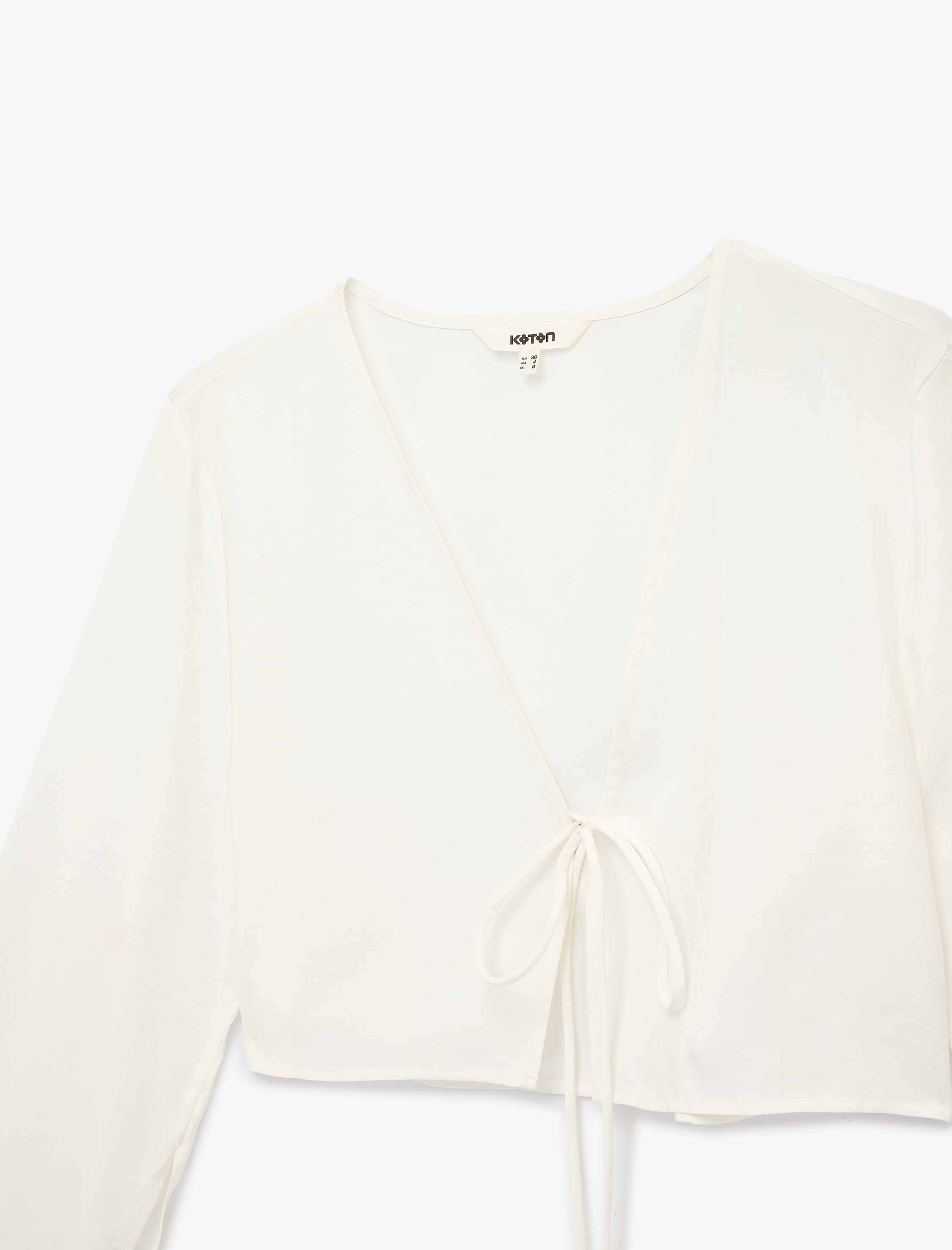   Modal V Yaka Uzun Kollu Bağlamalı Crop Bluz