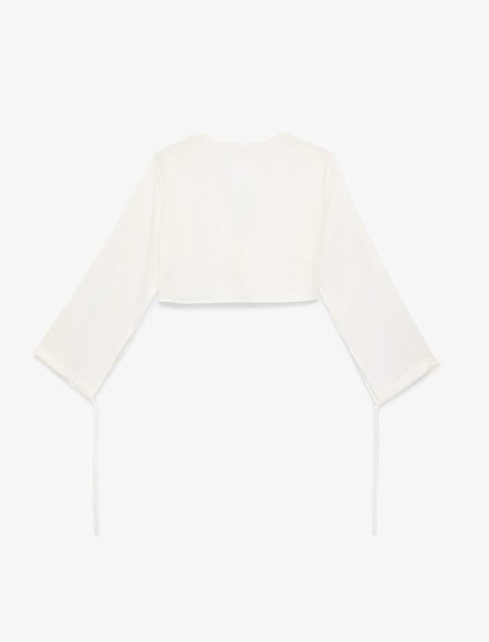  Modal V Yaka Uzun Kollu Bağlamalı Crop Bluz