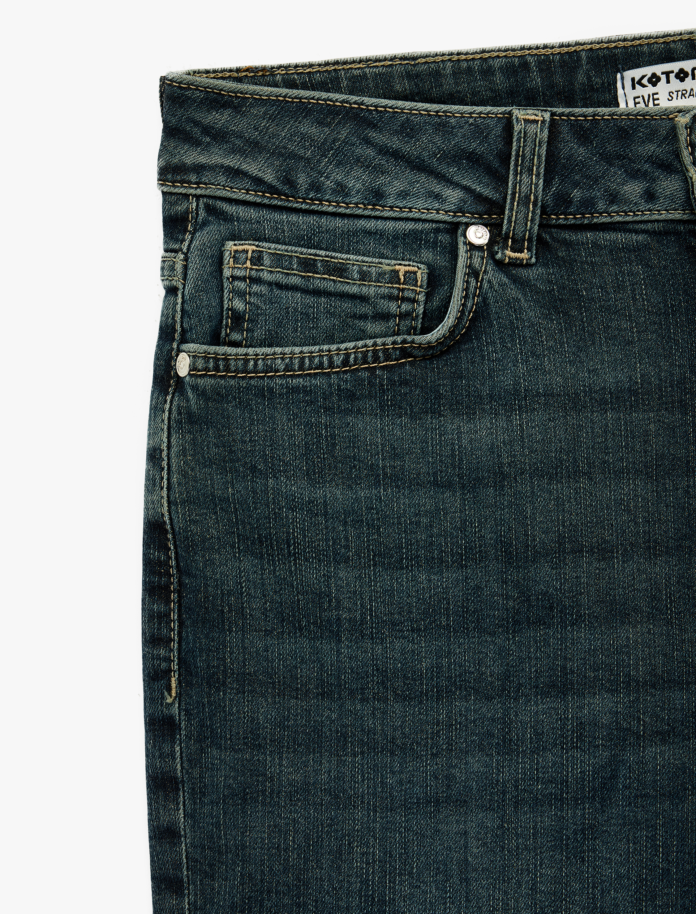   Düz Paça Cepli Düğmeli Normal Bel Pamuklu Straight Fit Denim Pantolon - Straight Jeans