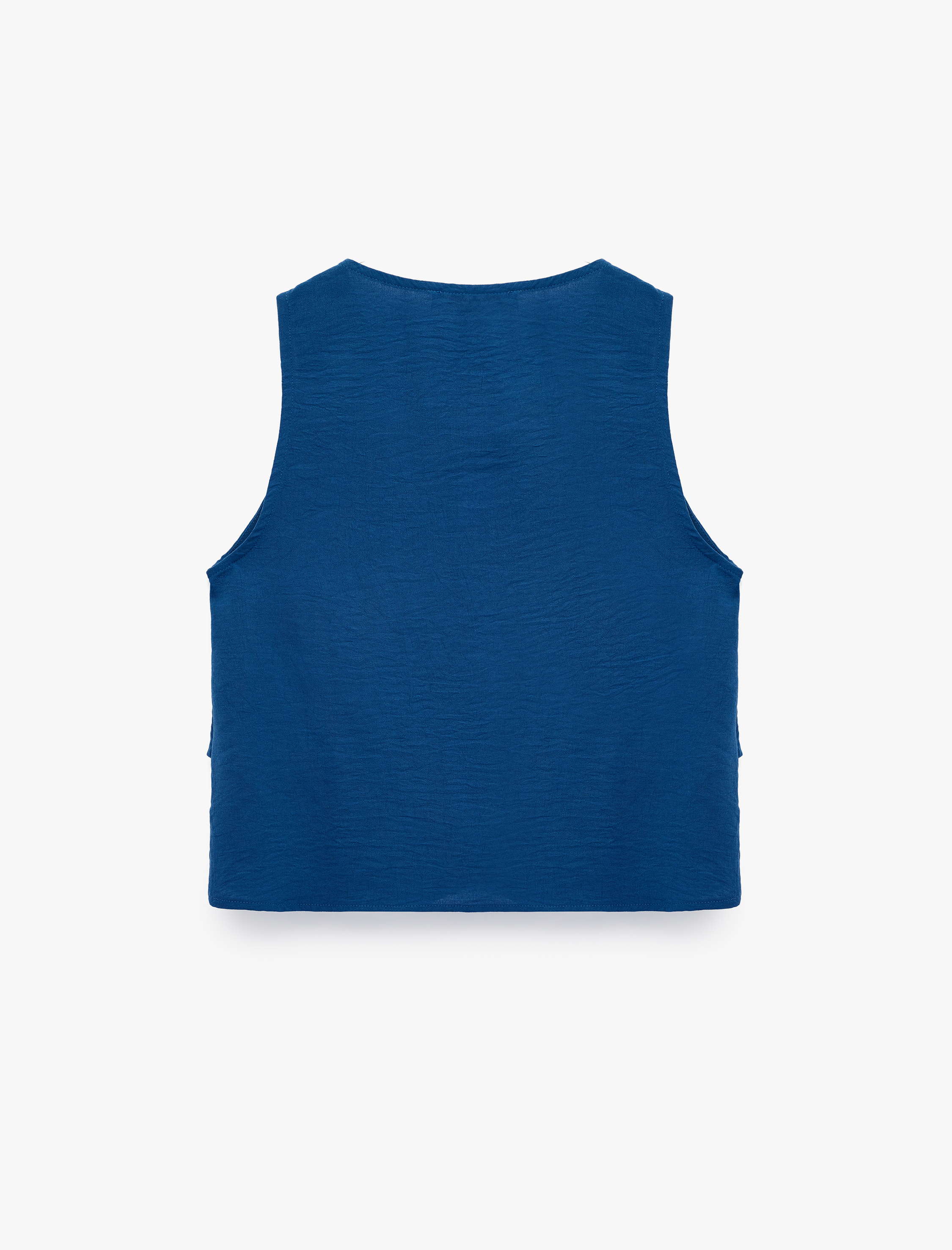   Drape Detaylı Bisiklet Yaka Kolsuz Bluz