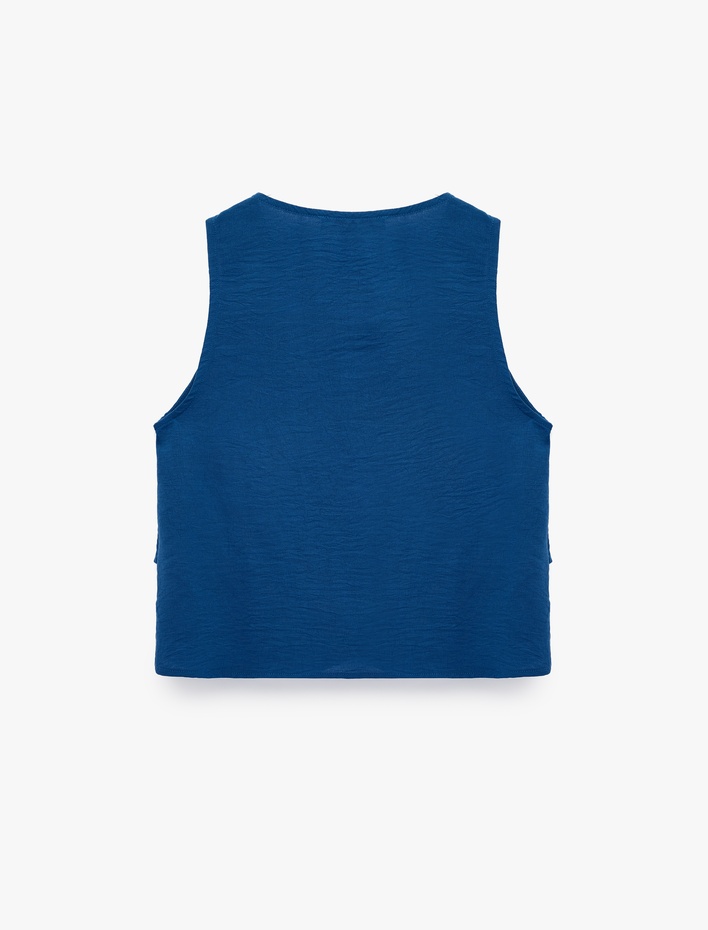  Drape Detaylı Bisiklet Yaka Kolsuz Bluz