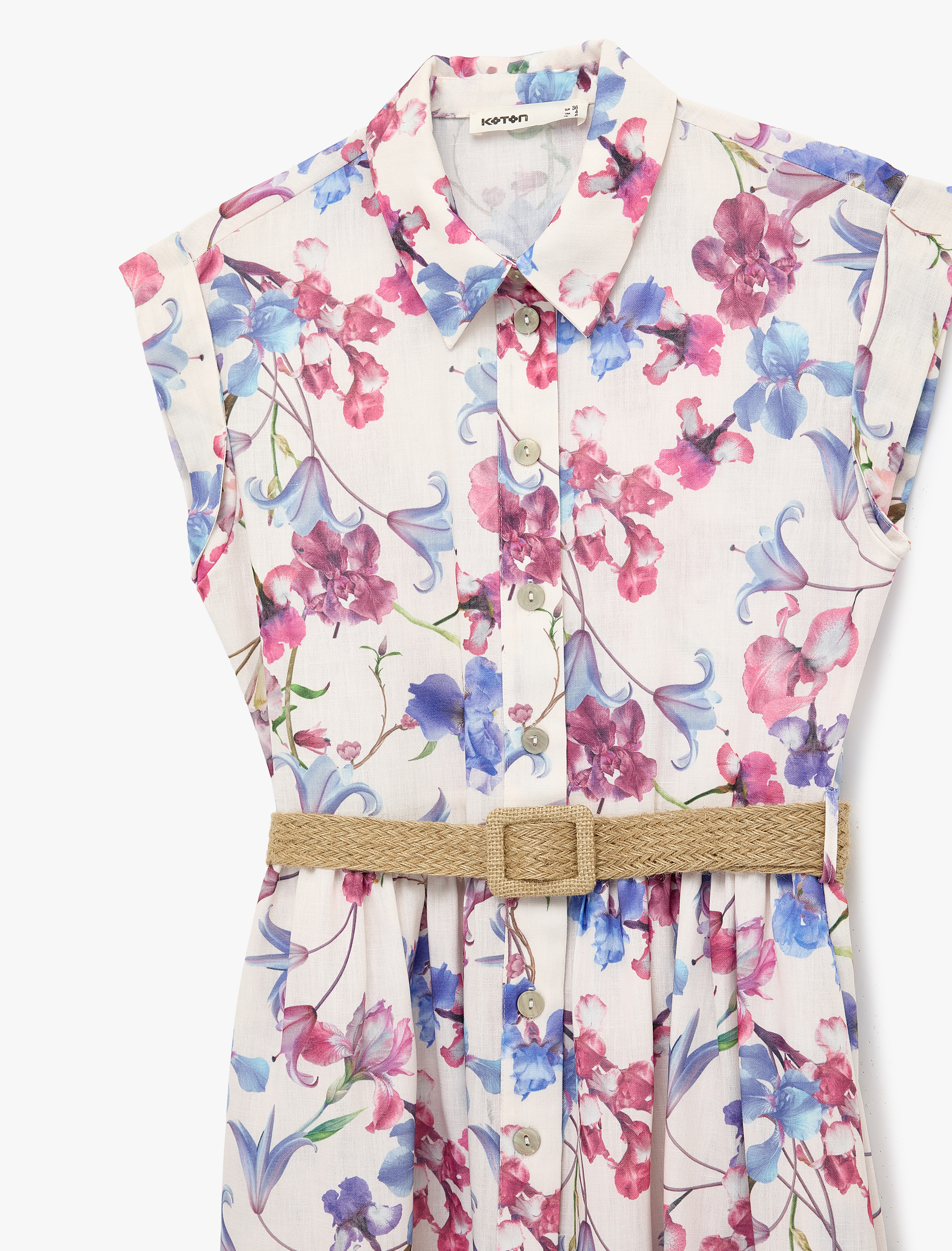   Regular Fit Kısa Kollu Gömlek Yaka Kemerli Midi Gömlek Elbise