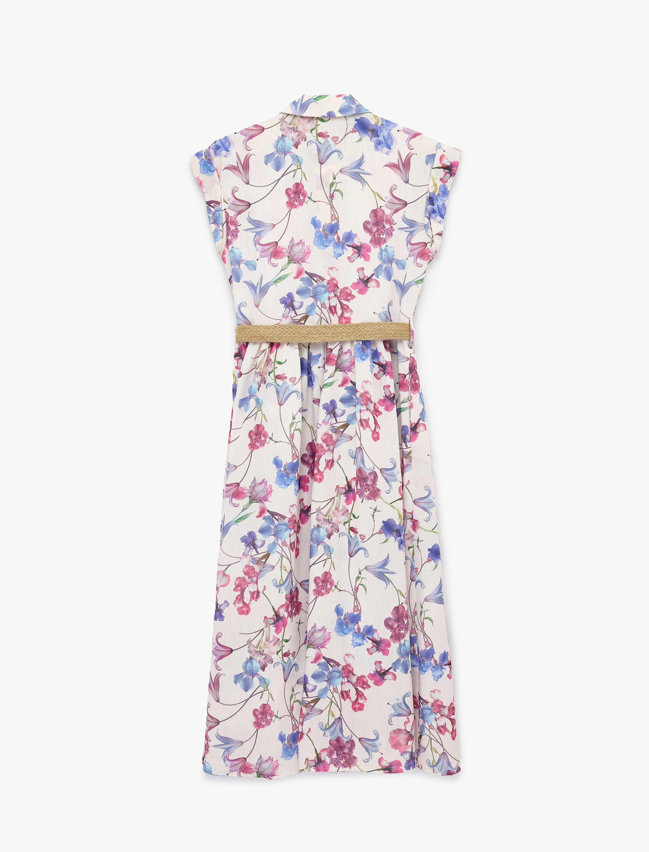   Regular Fit Kısa Kollu Gömlek Yaka Kemerli Midi Gömlek Elbise