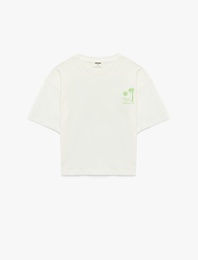 Baskılı Kısa Kollu Bisiklet Yaka Pamuklu Tişört