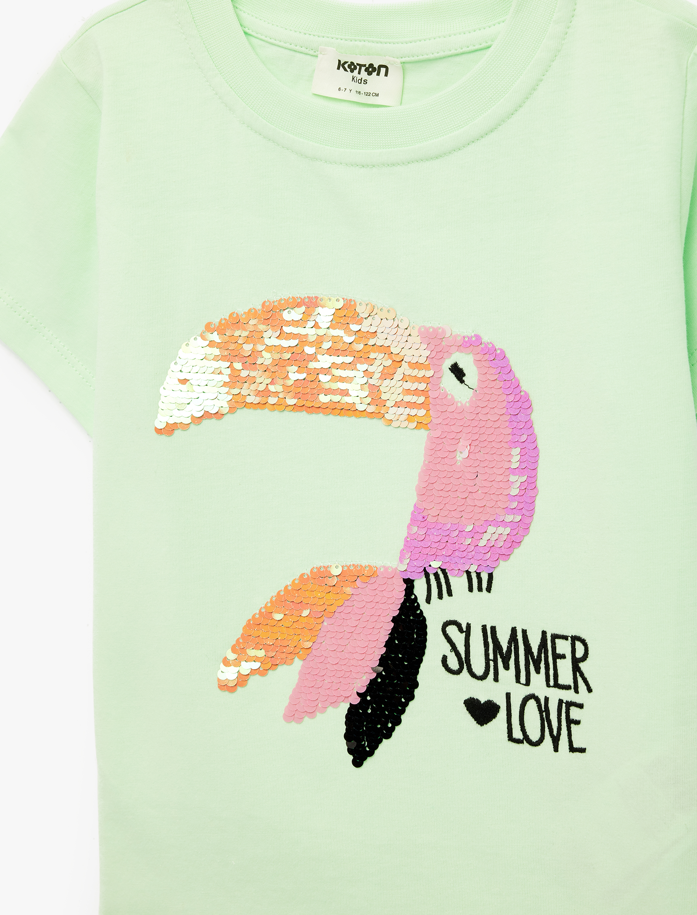  Kız Çocuk Pullu Payetli Kısa Kollu Bisiklet Yaka Pamuklu Tişört