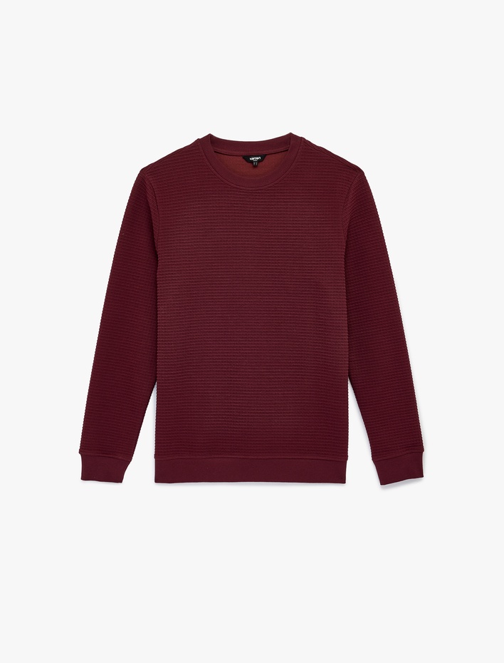  Regular Fit Uzun Kollu Dokulu Bisiklet Yaka Sweatshirt