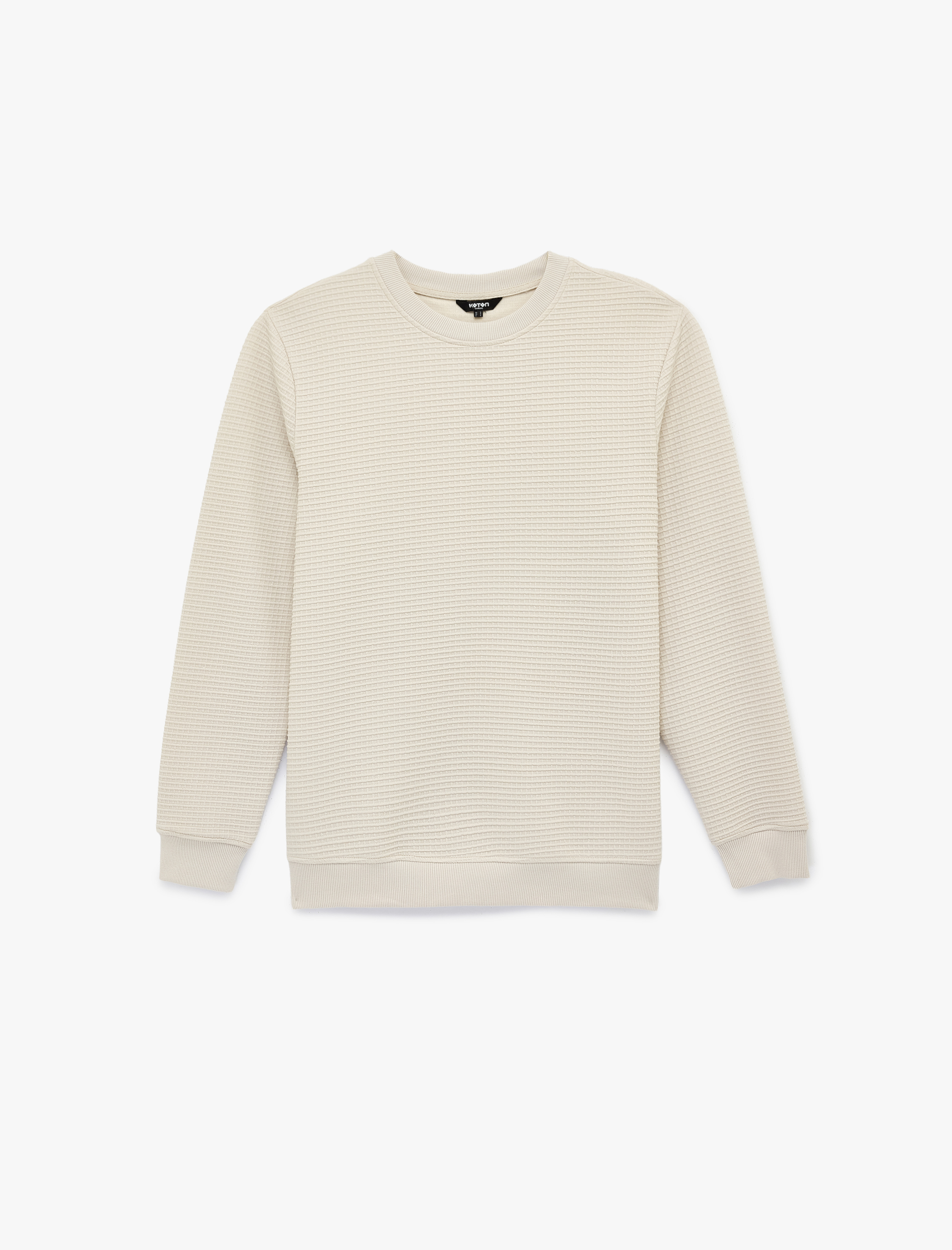   Regular Fit Uzun Kollu Dokulu Bisiklet Yaka Sweatshirt