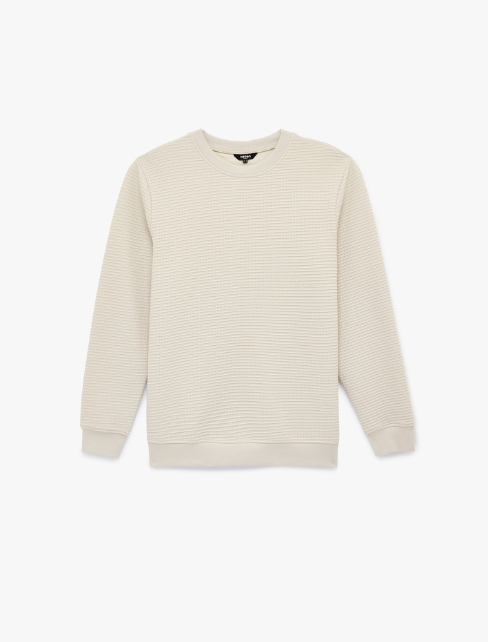  Regular Fit Uzun Kollu Dokulu Bisiklet Yaka Sweatshirt