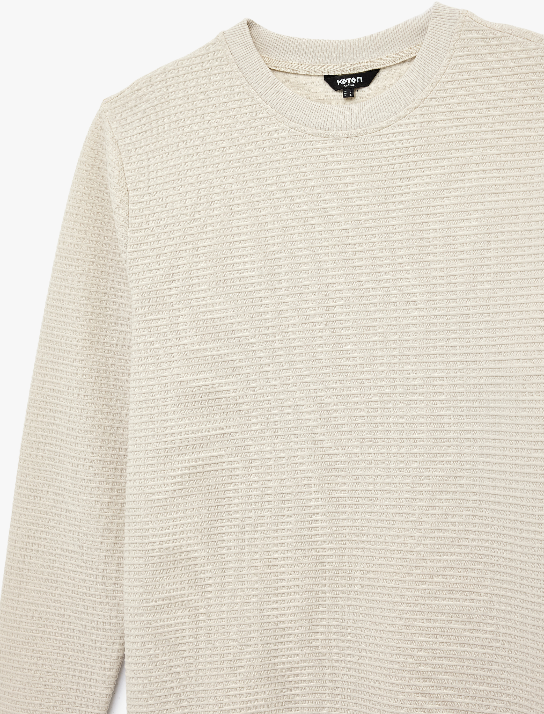   Regular Fit Uzun Kollu Dokulu Bisiklet Yaka Sweatshirt