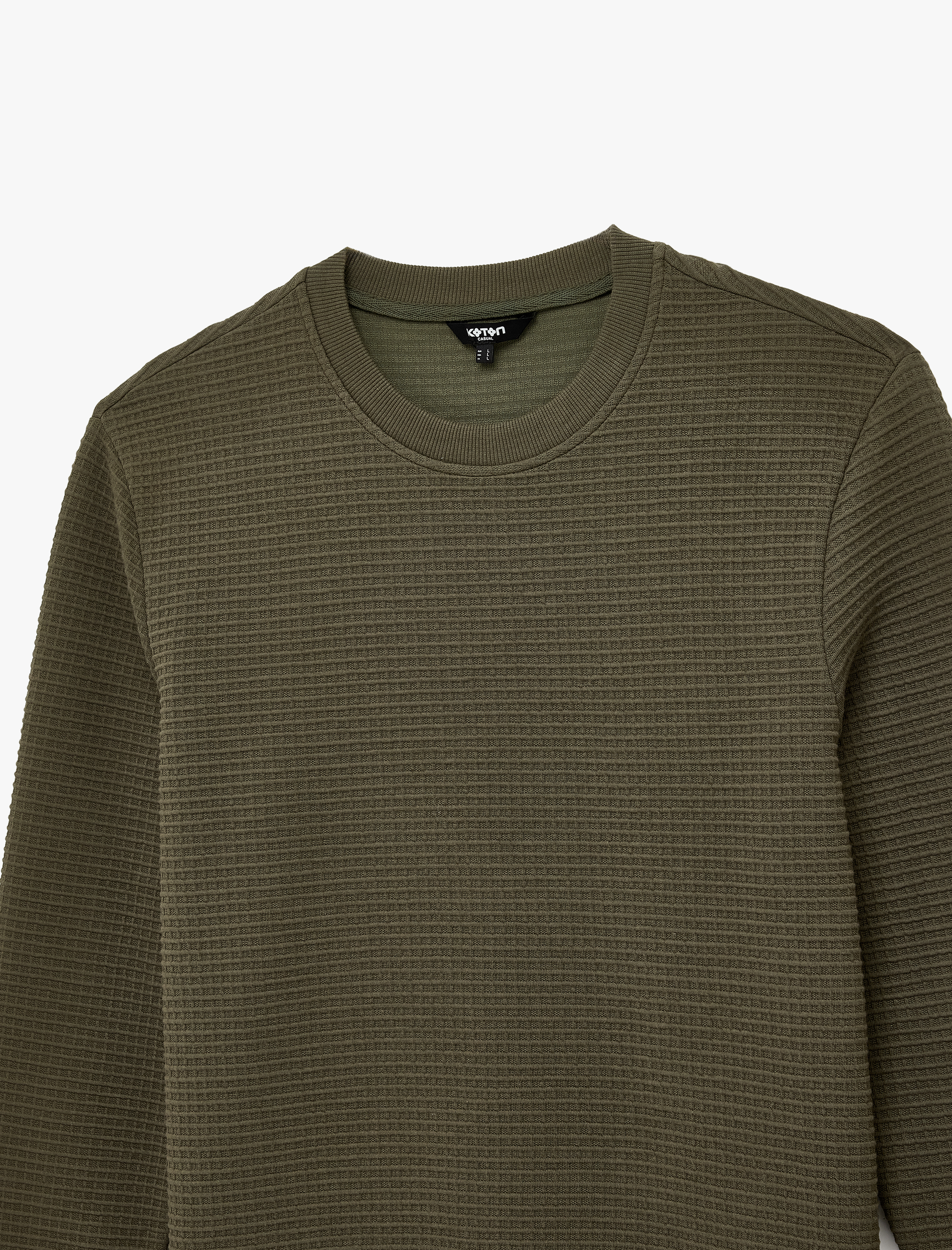   Regular Fit Uzun Kollu Dokulu Bisiklet Yaka Sweatshirt