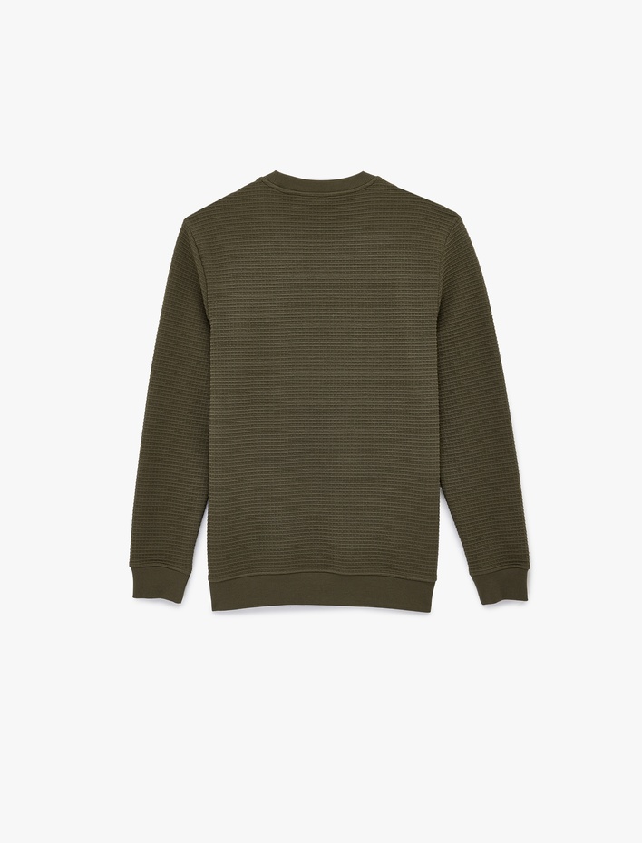  Regular Fit Uzun Kollu Dokulu Bisiklet Yaka Sweatshirt