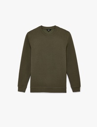 Regular Fit Uzun Kollu Dokulu Bisiklet Yaka Sweatshirt