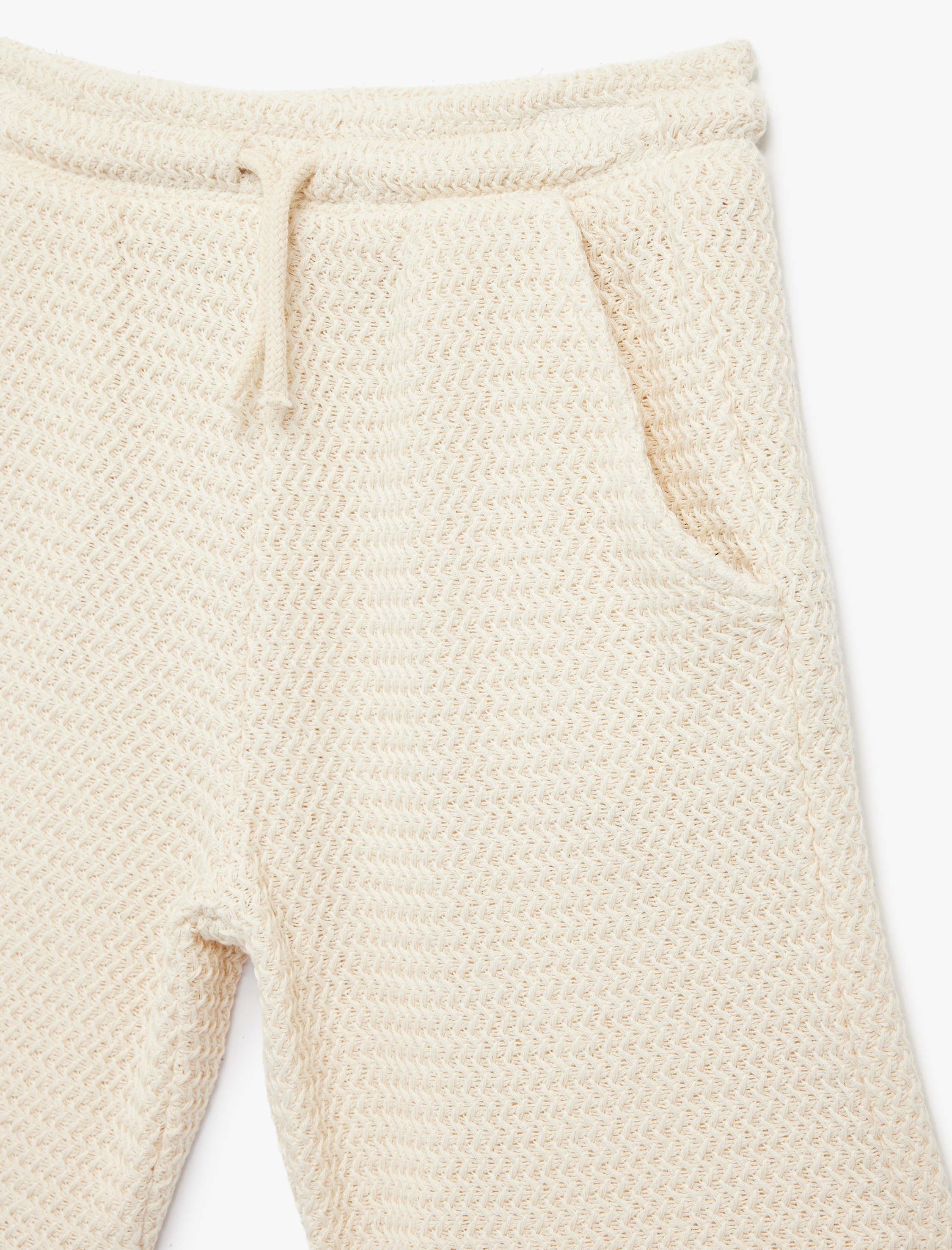  Erkek Çocuk Beli Bağlamalı Cepli Dokulu Pamuklu Şort