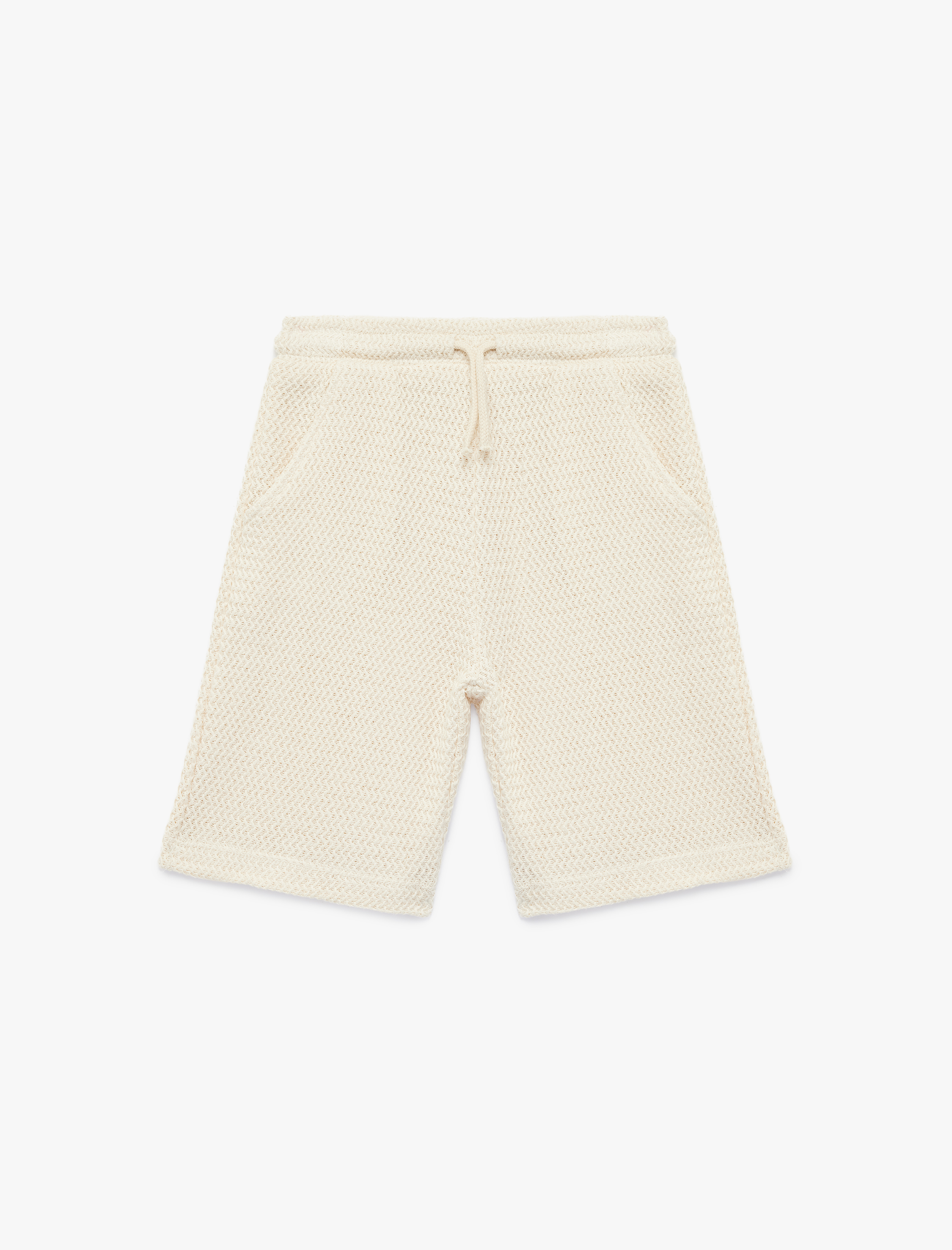 Erkek Çocuk Beli Bağlamalı Cepli Dokulu Pamuklu Şort