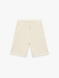 Beli Bağlamalı Cepli Dokulu Pamuklu Şort