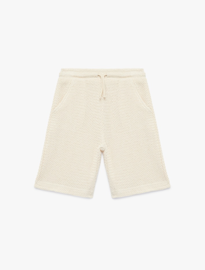Erkek Çocuk Beli Bağlamalı Cepli Dokulu Pamuklu Şort