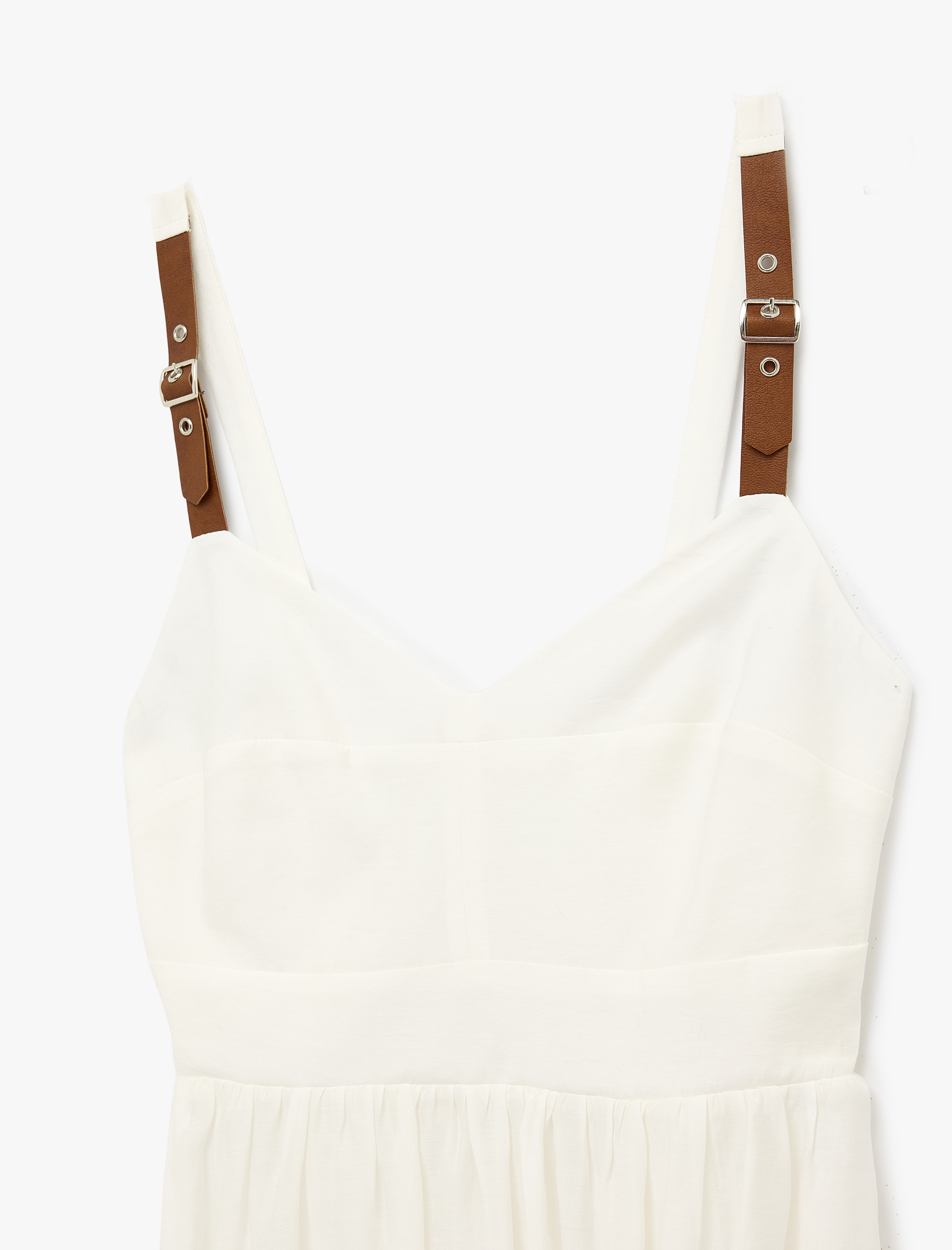   Bol Kalıp V Yaka Cepli Kemer Detaylı Askılı Modal Midi Elbise