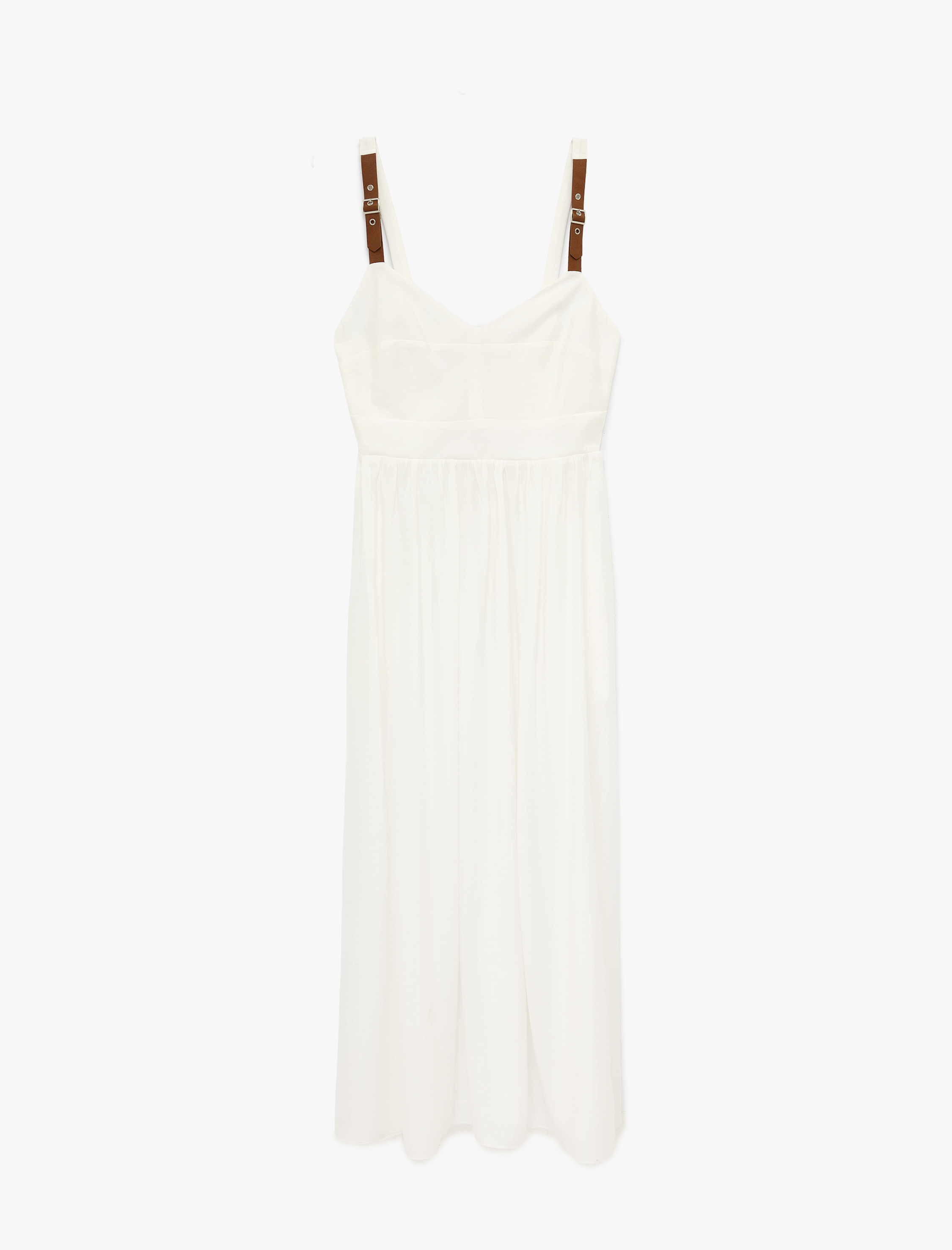   Bol Kalıp V Yaka Cepli Kemer Detaylı Askılı Modal Midi Elbise