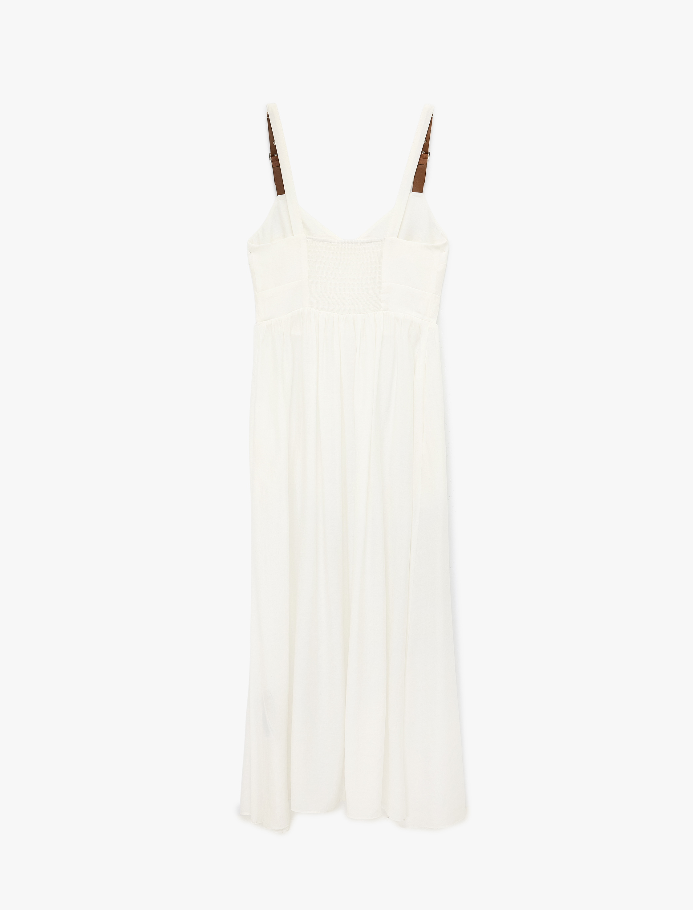   Bol Kalıp V Yaka Cepli Kemer Detaylı Askılı Modal Midi Elbise