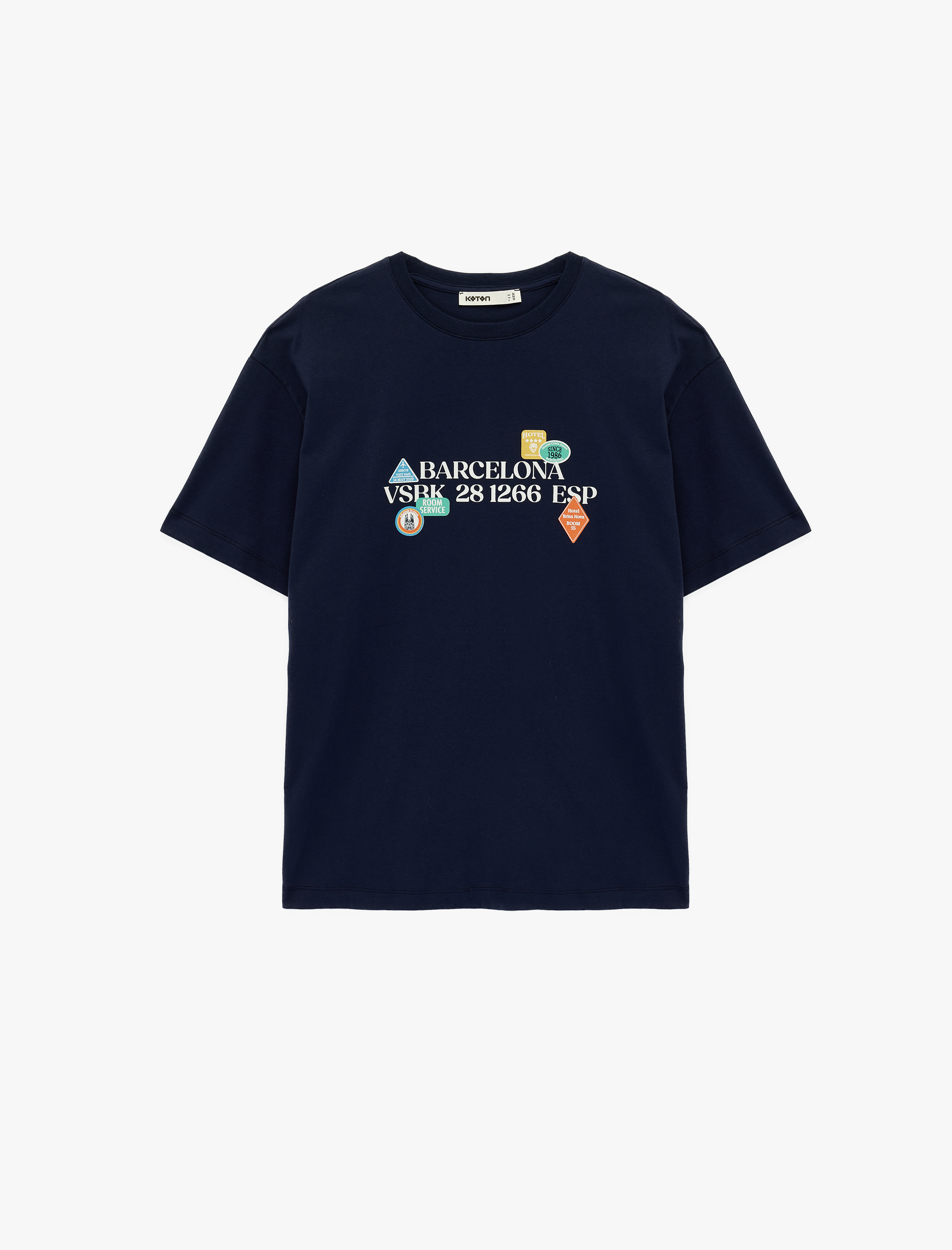   Kısa Kollu Bisiklet Yaka Pamuklu Baskılı Oversize Tişört