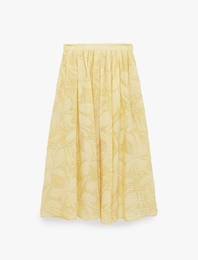 Bol Kalıp Desenli Cepli Viskon Kloş Midi Etek