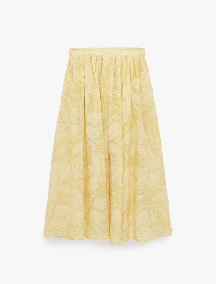  Bol Kalıp Desenli Cepli Viskon Kloş Midi Etek