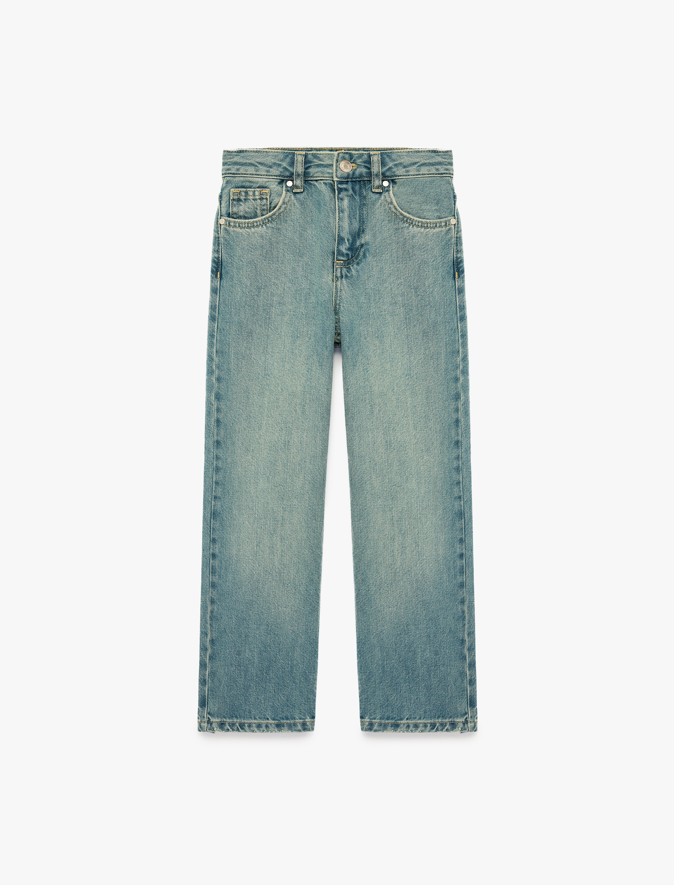  Kız Çocuk Pamuklu Geniş Paça Denim Pantolon