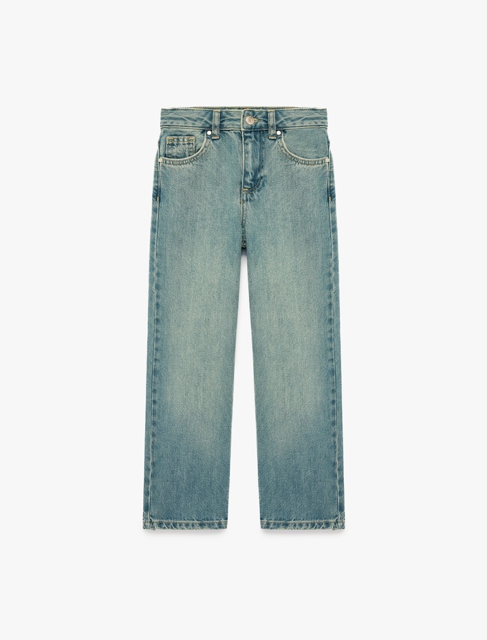 Kız Çocuk Pamuklu Geniş Paça Denim Pantolon