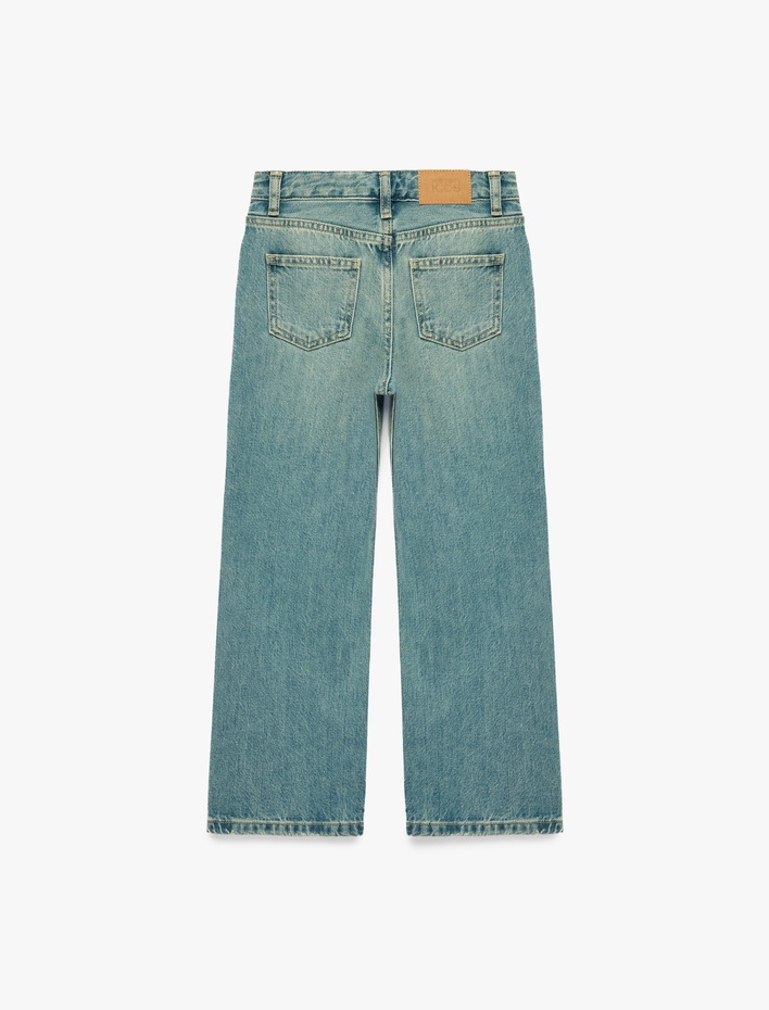 Kız Çocuk Pamuklu Geniş Paça Denim Pantolon