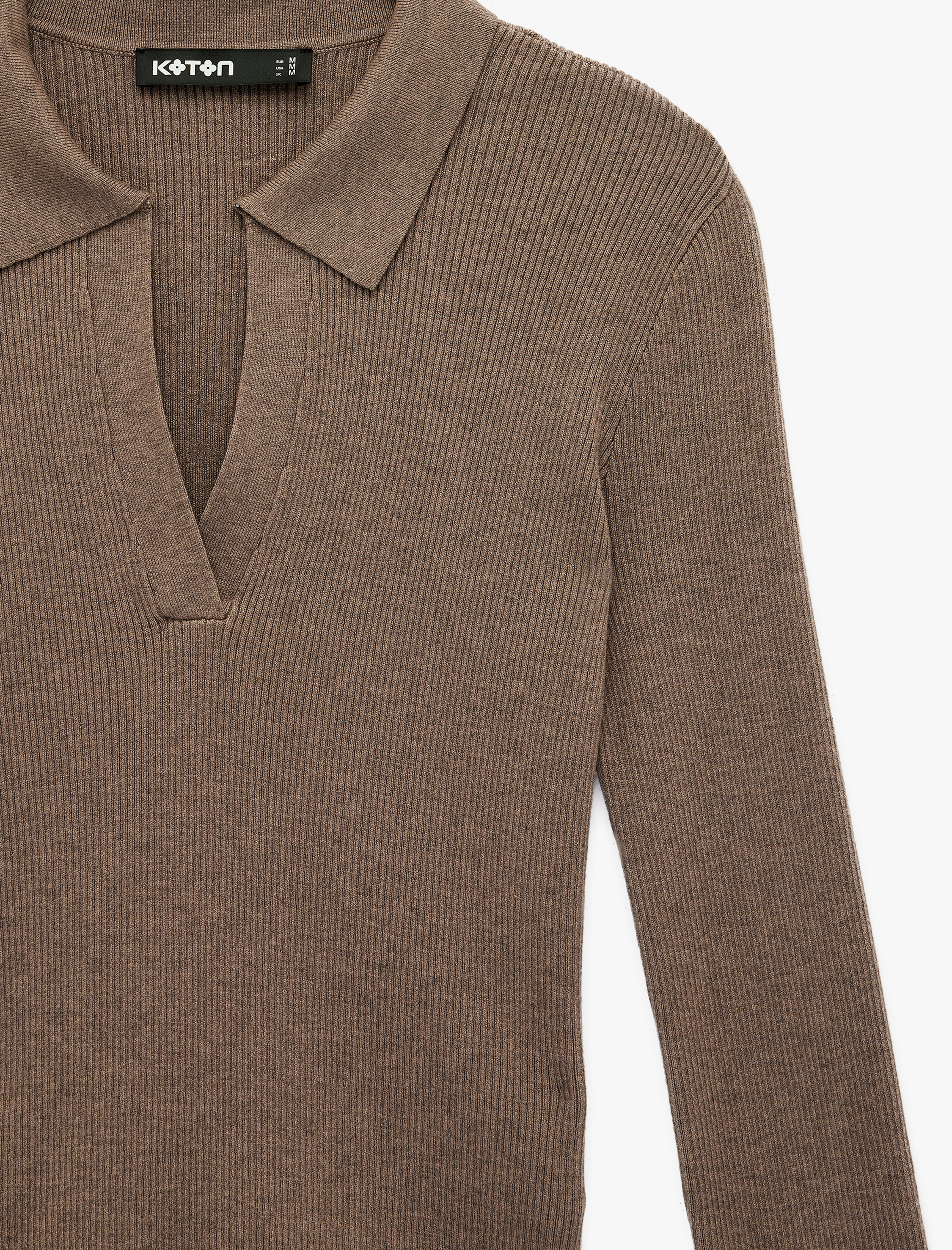   Uzun Kollu Viskon Karışımlı Polo Yaka Triko Kazak