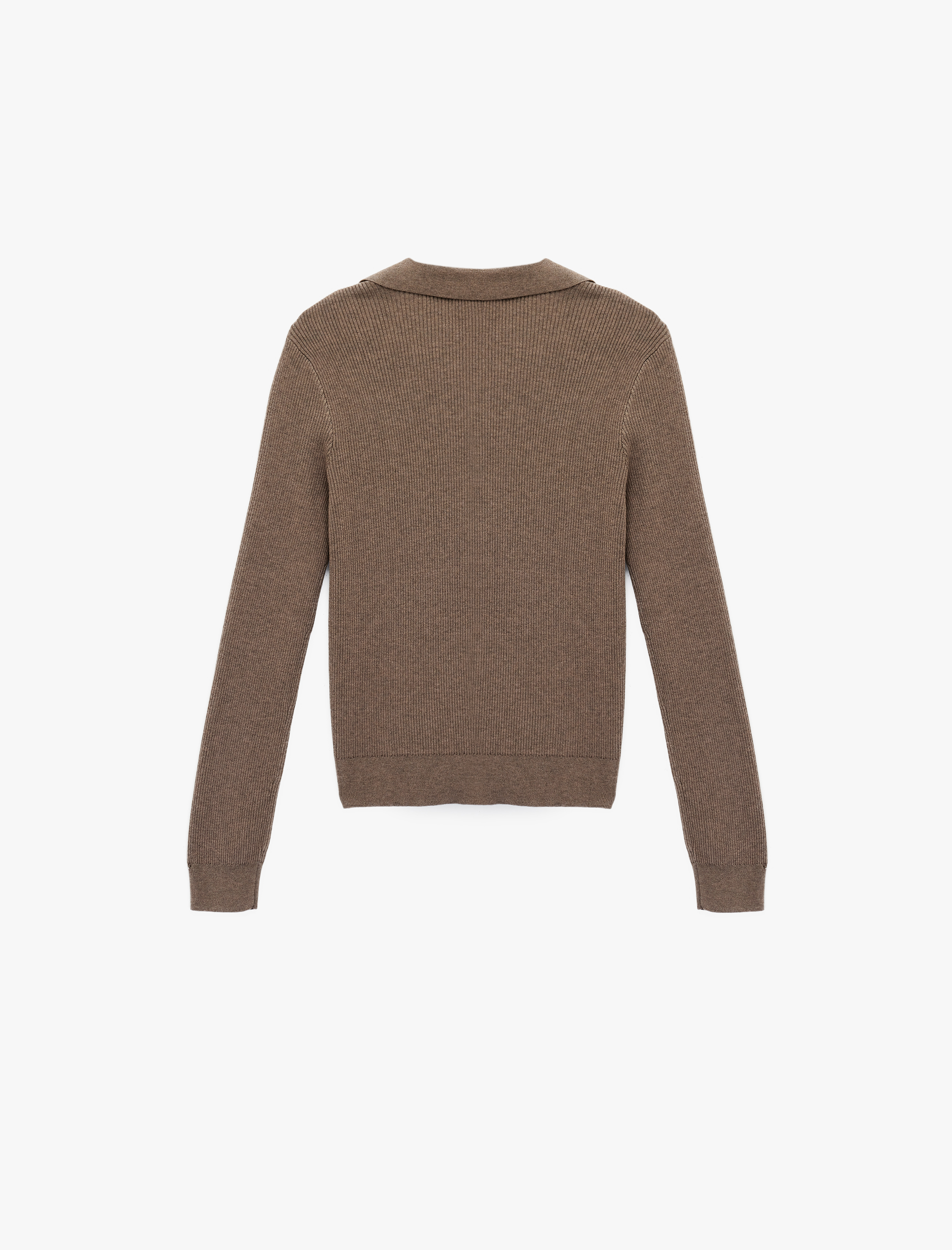   Uzun Kollu Viskon Karışımlı Polo Yaka Triko Kazak