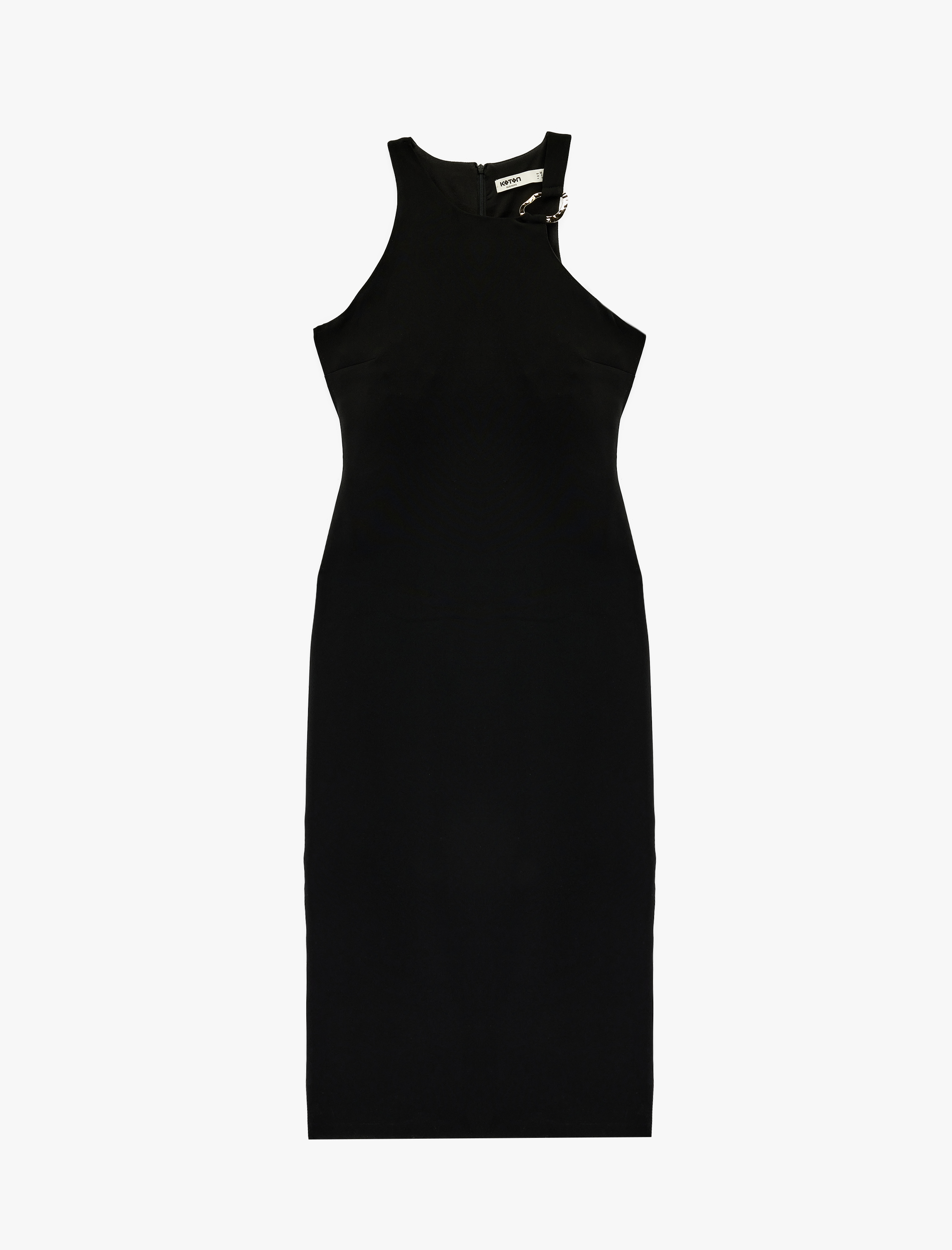   Halter Yaka Metal Aksesuarlı A Kesim Kolsuz Uzun Elbise