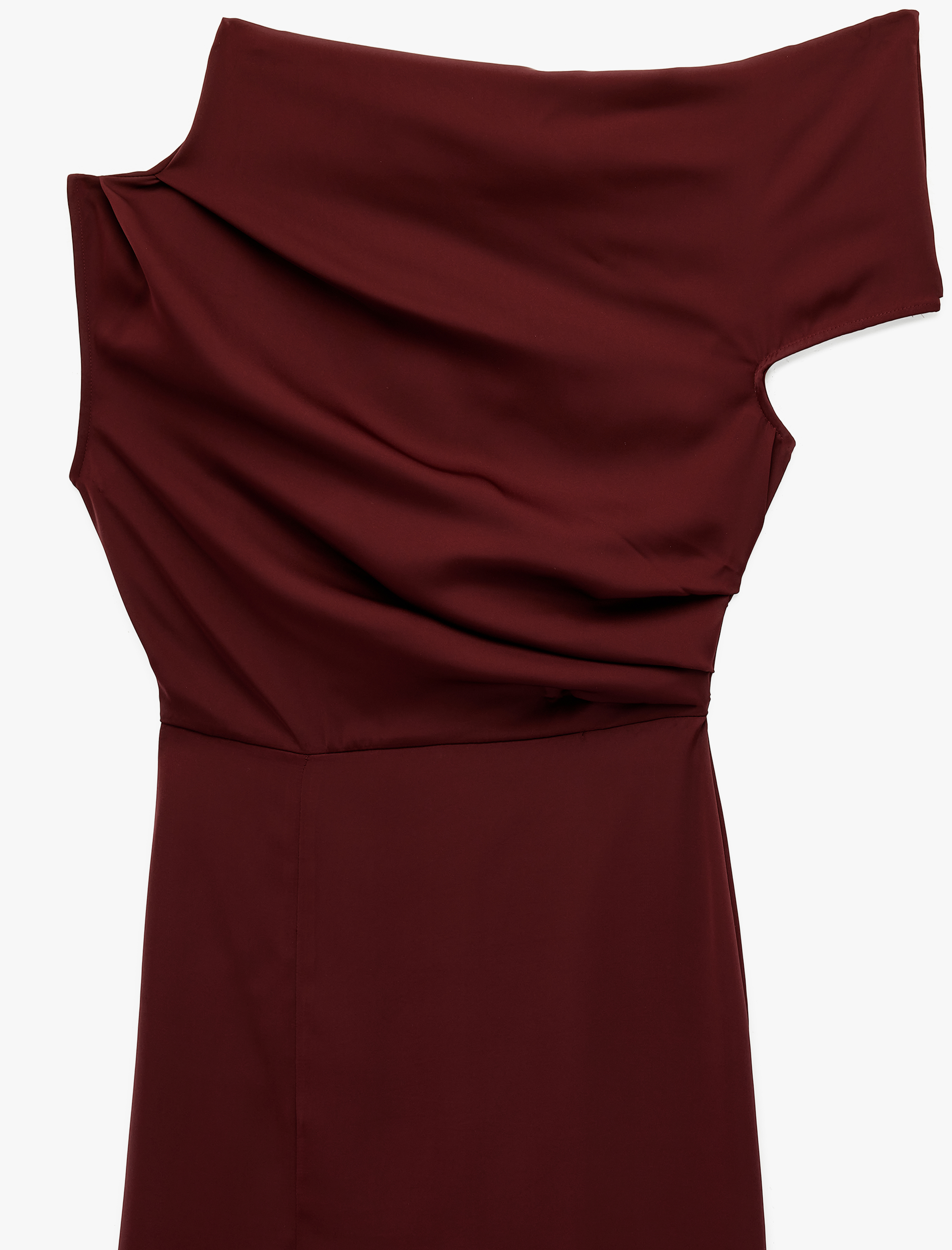   Tek Omuz Kolsuz Drapeli Yırtmaçlı Midi Elbise