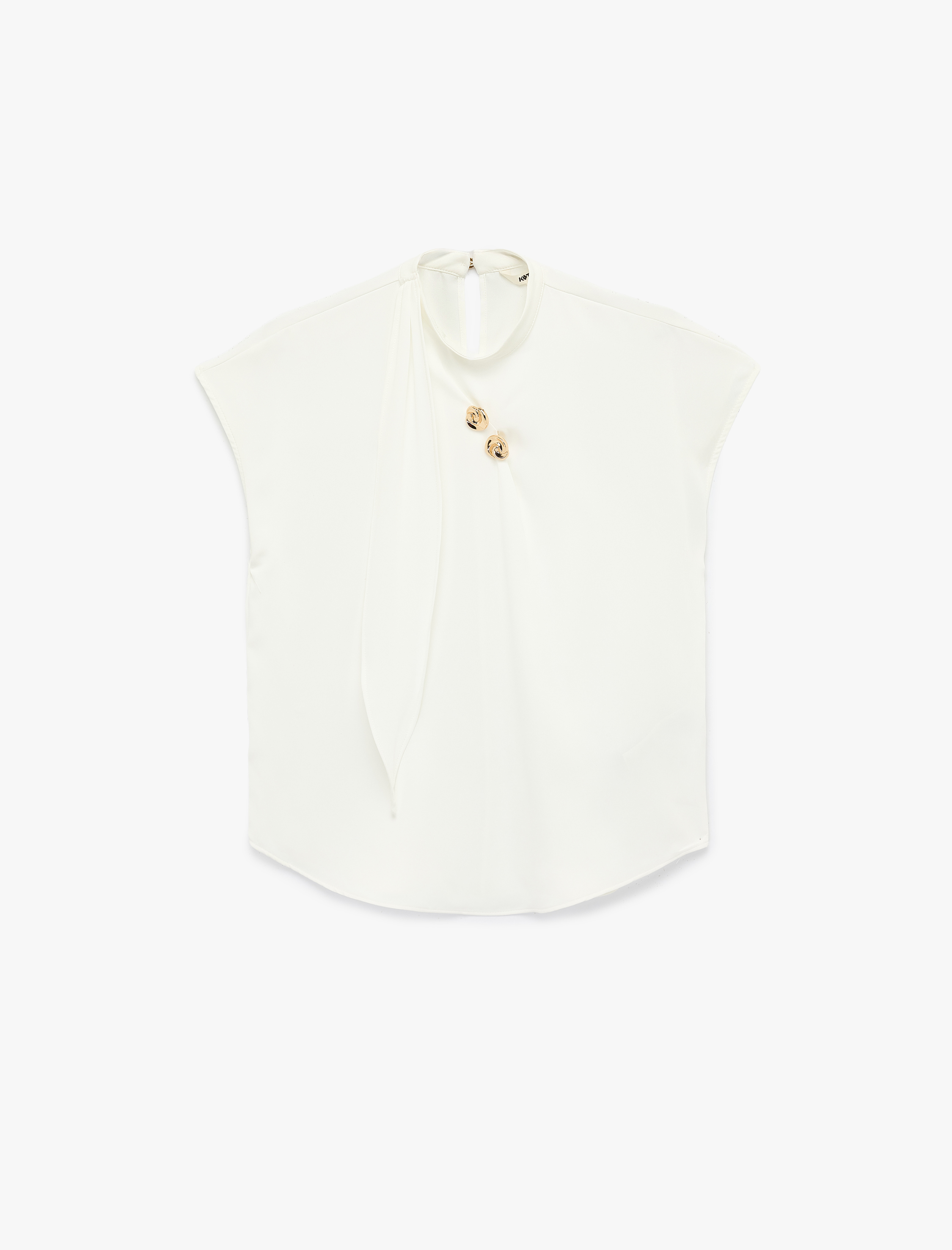   Metal Aksesuarlı Viskon Bol Kalıp Dik Yaka Kolsuz Bluz