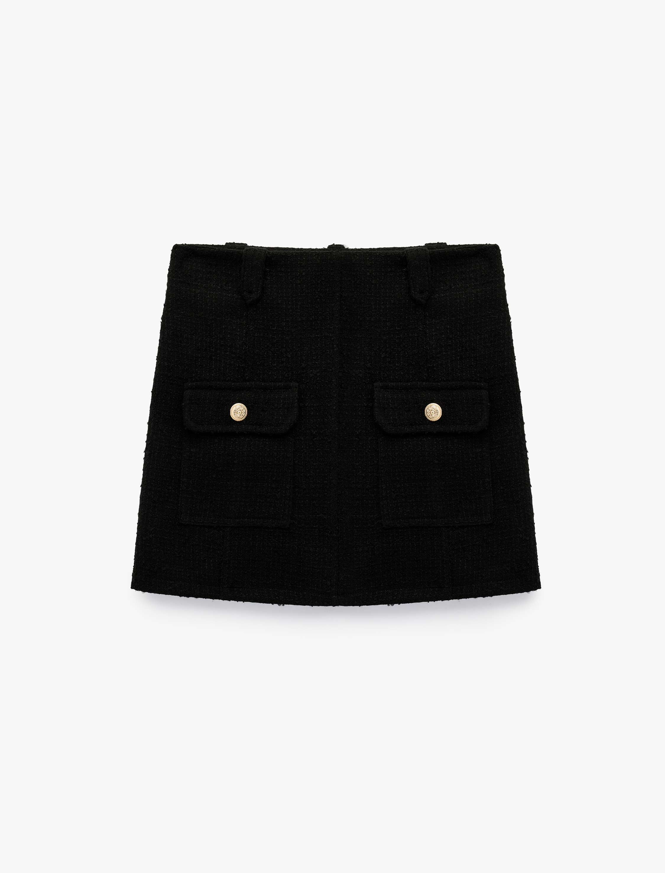   Koyun Yünü Karışımlı Düğmeli Cepli A Kesim Mini Etek