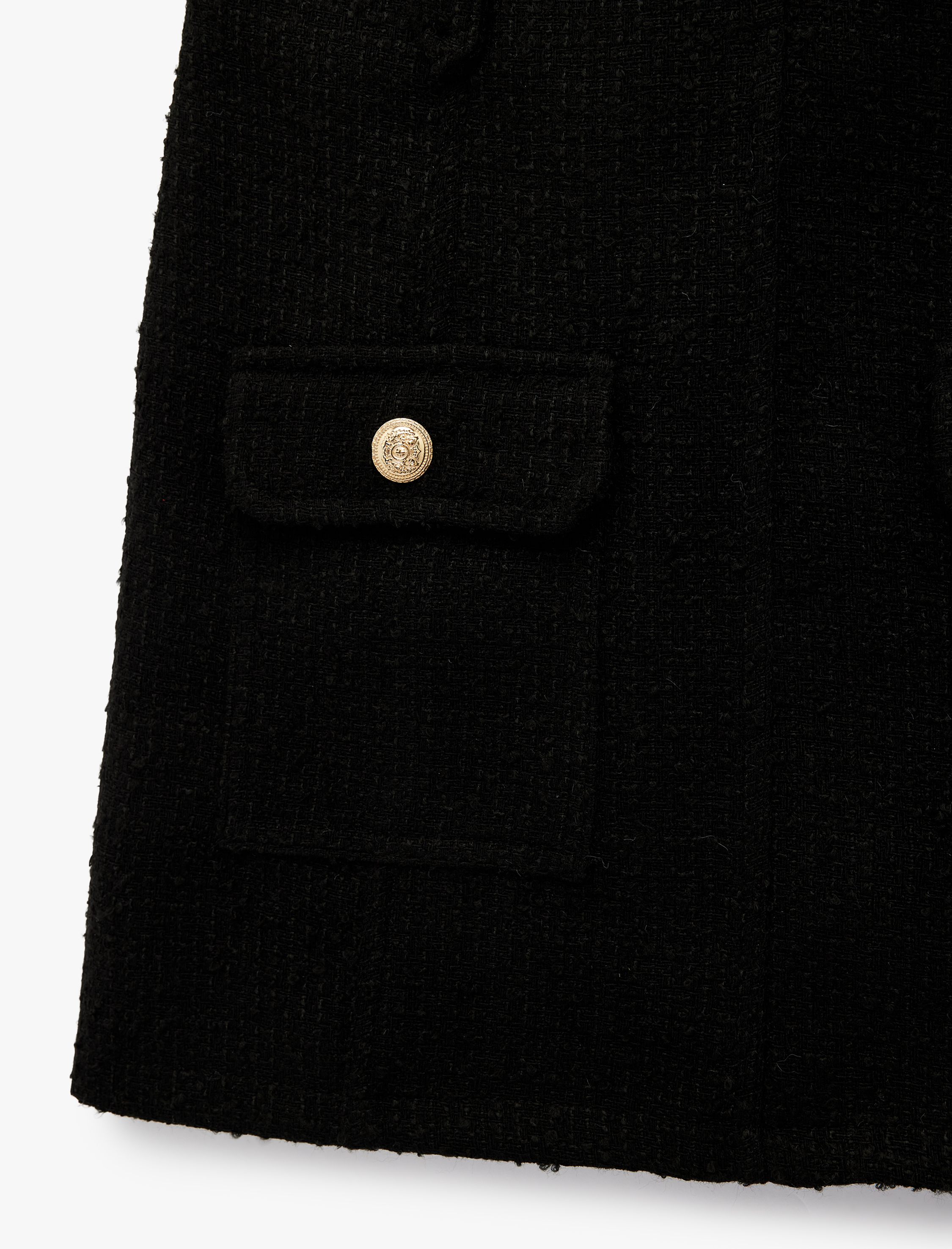   Koyun Yünü Karışımlı Düğmeli Cepli A Kesim Mini Etek