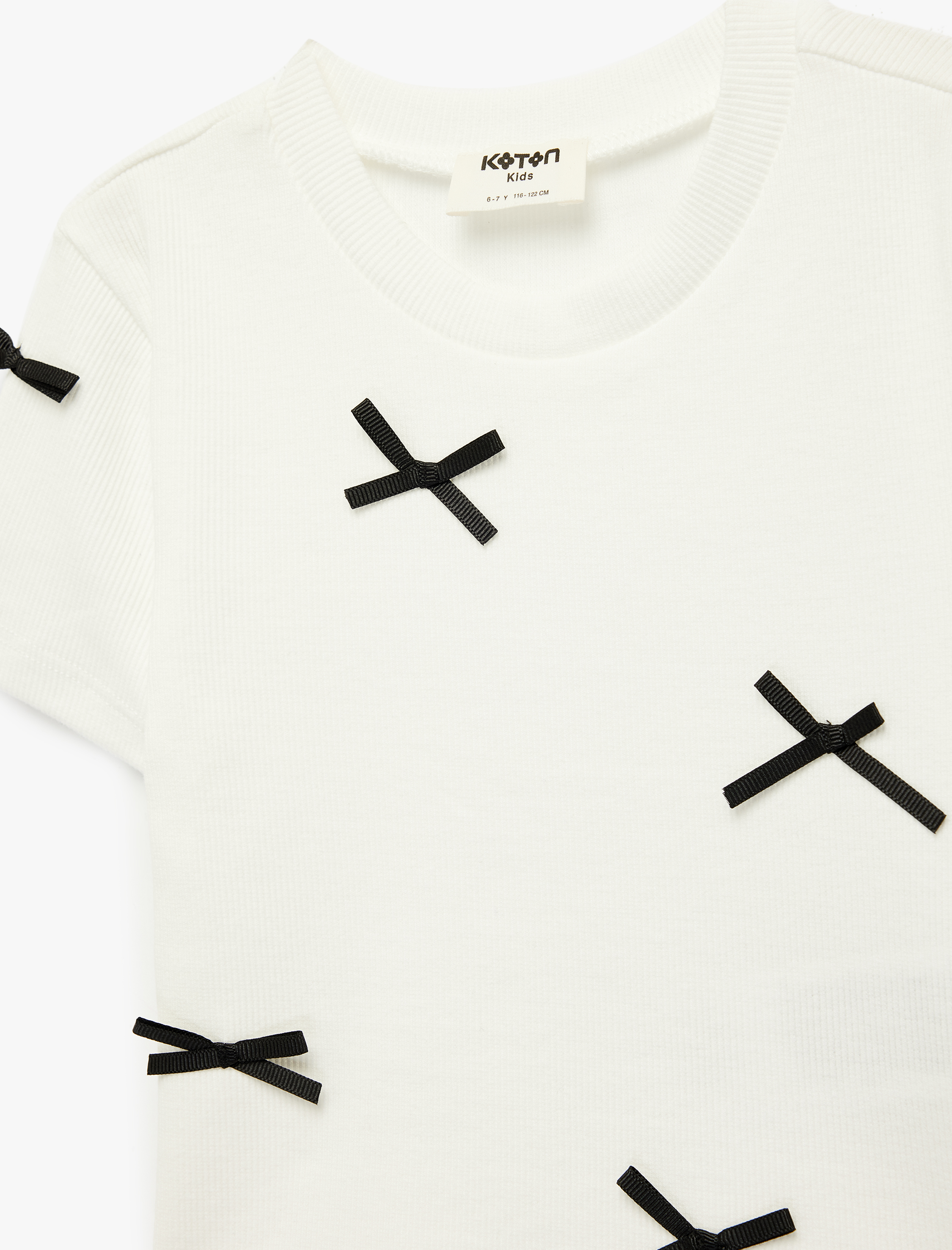  Kız Çocuk Kısa Kollu Bisiklet Yaka Fiyonklu Pamuklu Tişört