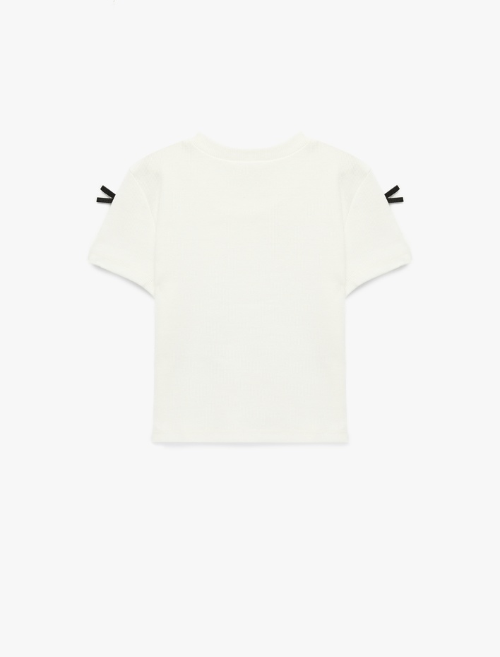 Kız Çocuk Kısa Kollu Bisiklet Yaka Fiyonklu Pamuklu Tişört