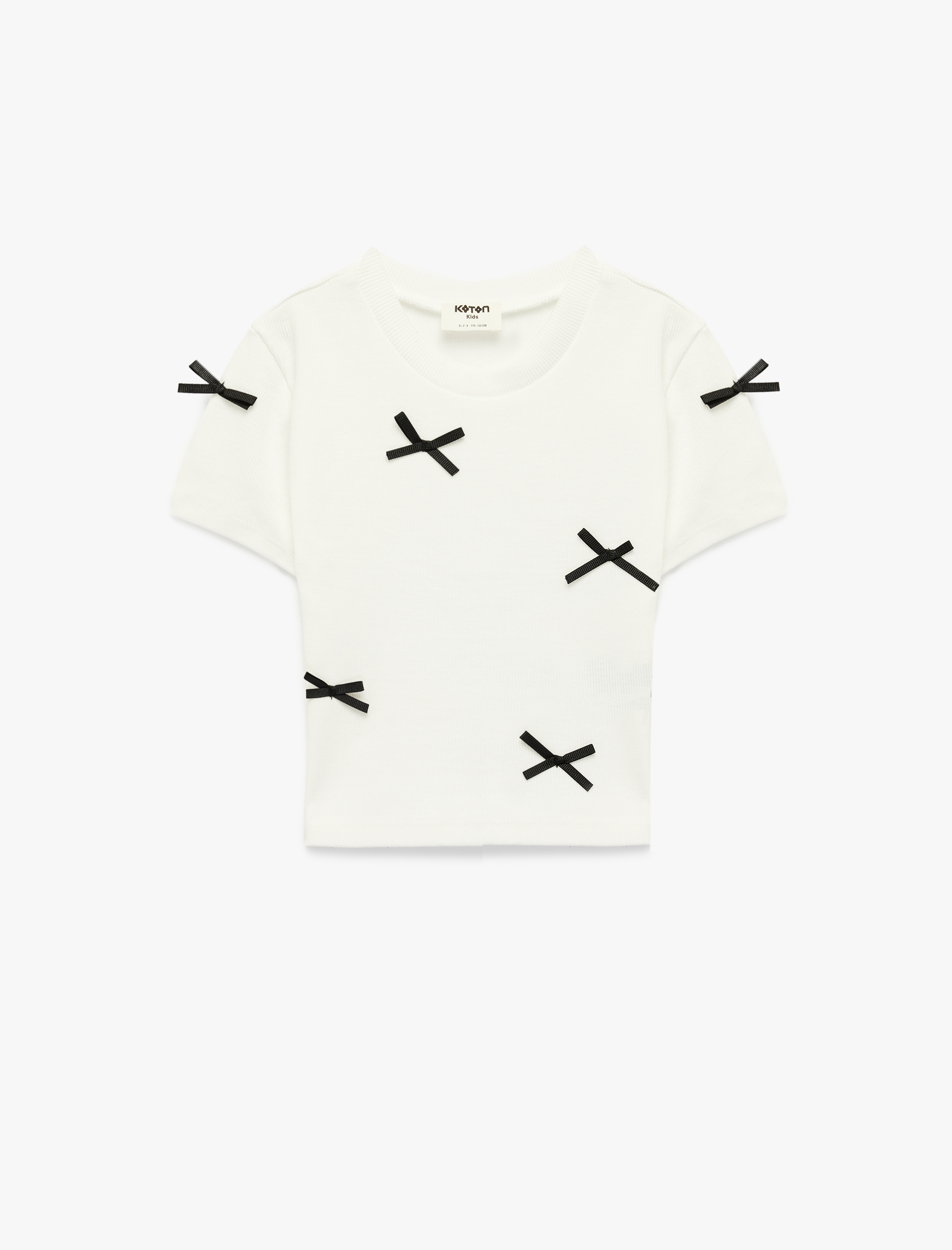  Kız Çocuk Kısa Kollu Bisiklet Yaka Fiyonklu Pamuklu Tişört