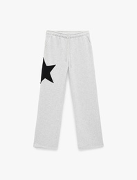 Cep Detaylı Beli Bağcıklı Yıldız Aplikeli Oversize Geniş Paça Eşofman Altı