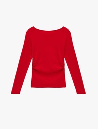 Pamuklu Slim Fit Geniş Yuvarlak Yaka Uzun Kollu Tişört