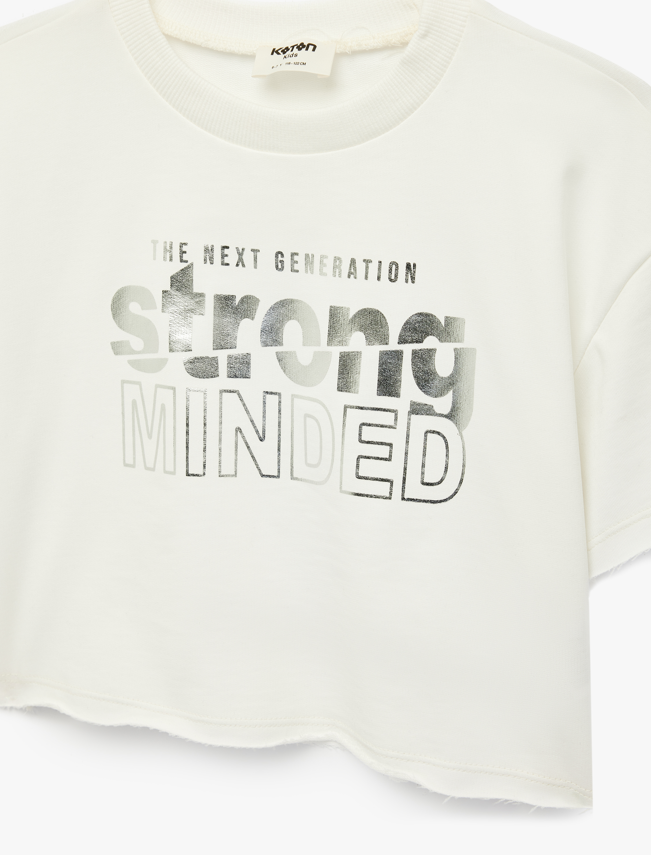  Kız Çocuk Pamuklu Kısa Kollu Bisiklet Yaka Baskılı Crop Tişört