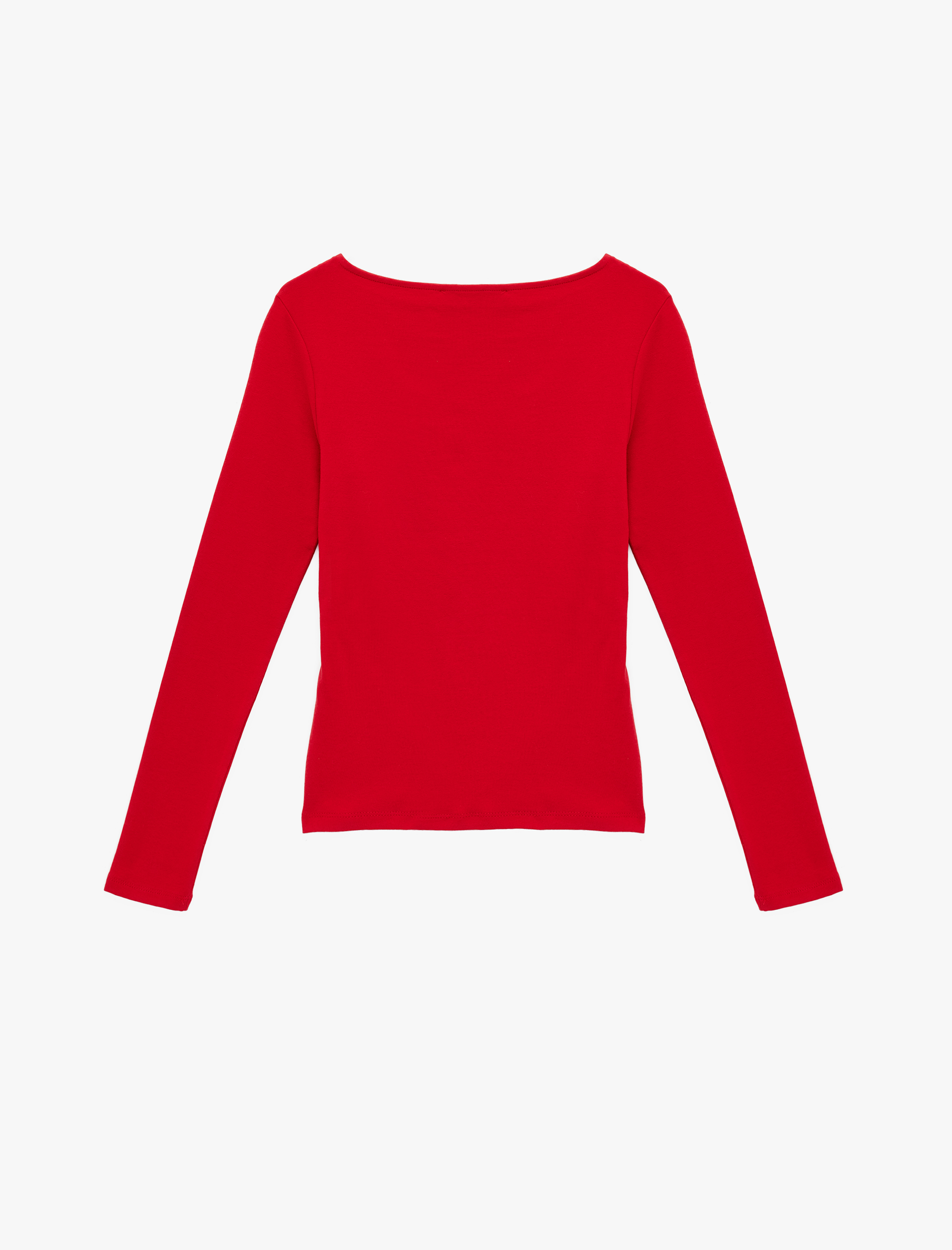   Pamuklu Slim Fit Geniş Yuvarlak Yaka Uzun Kollu Tişört