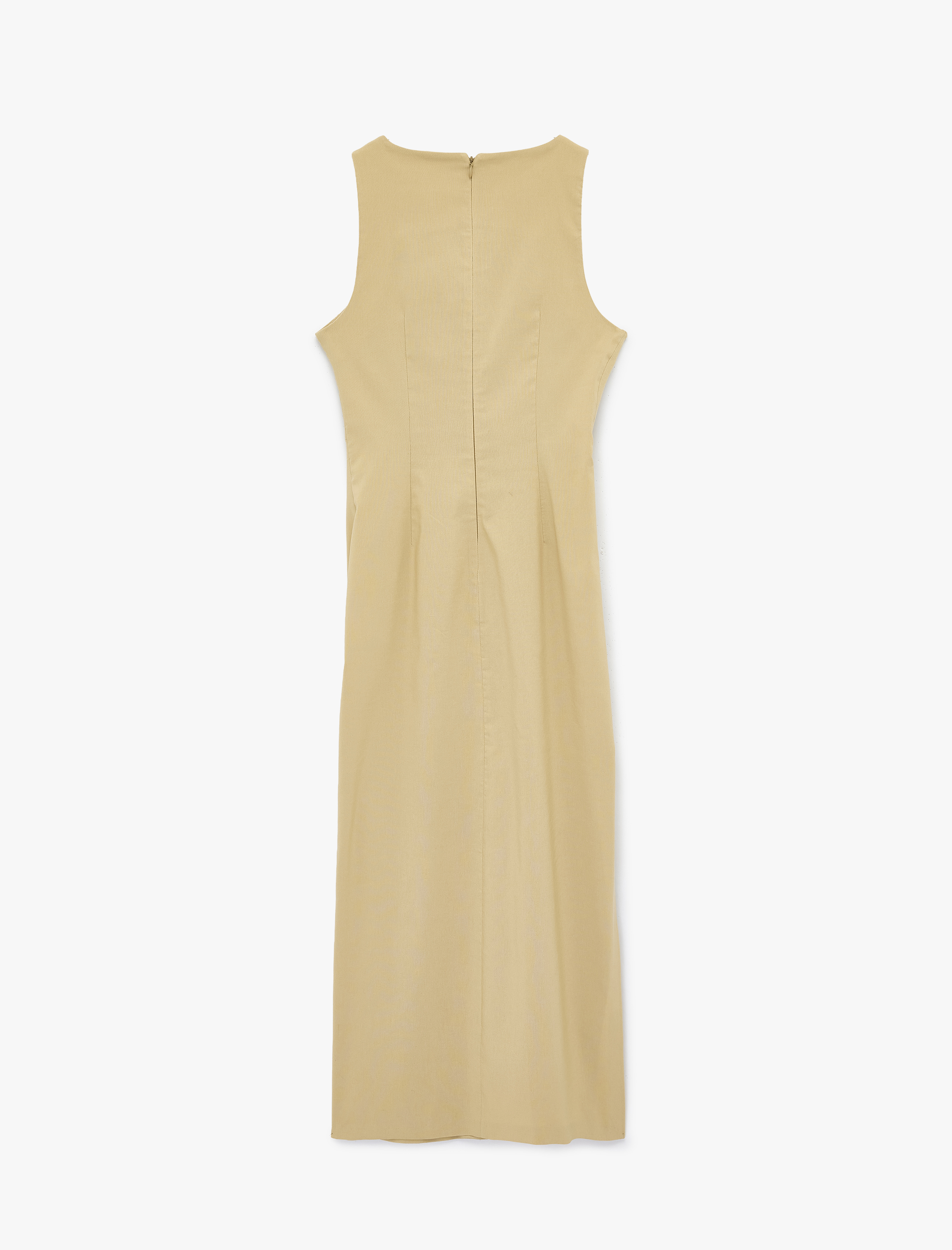   Bisiklet Yaka Slim Fit Kolsuz Büzgülü Midi Elbise